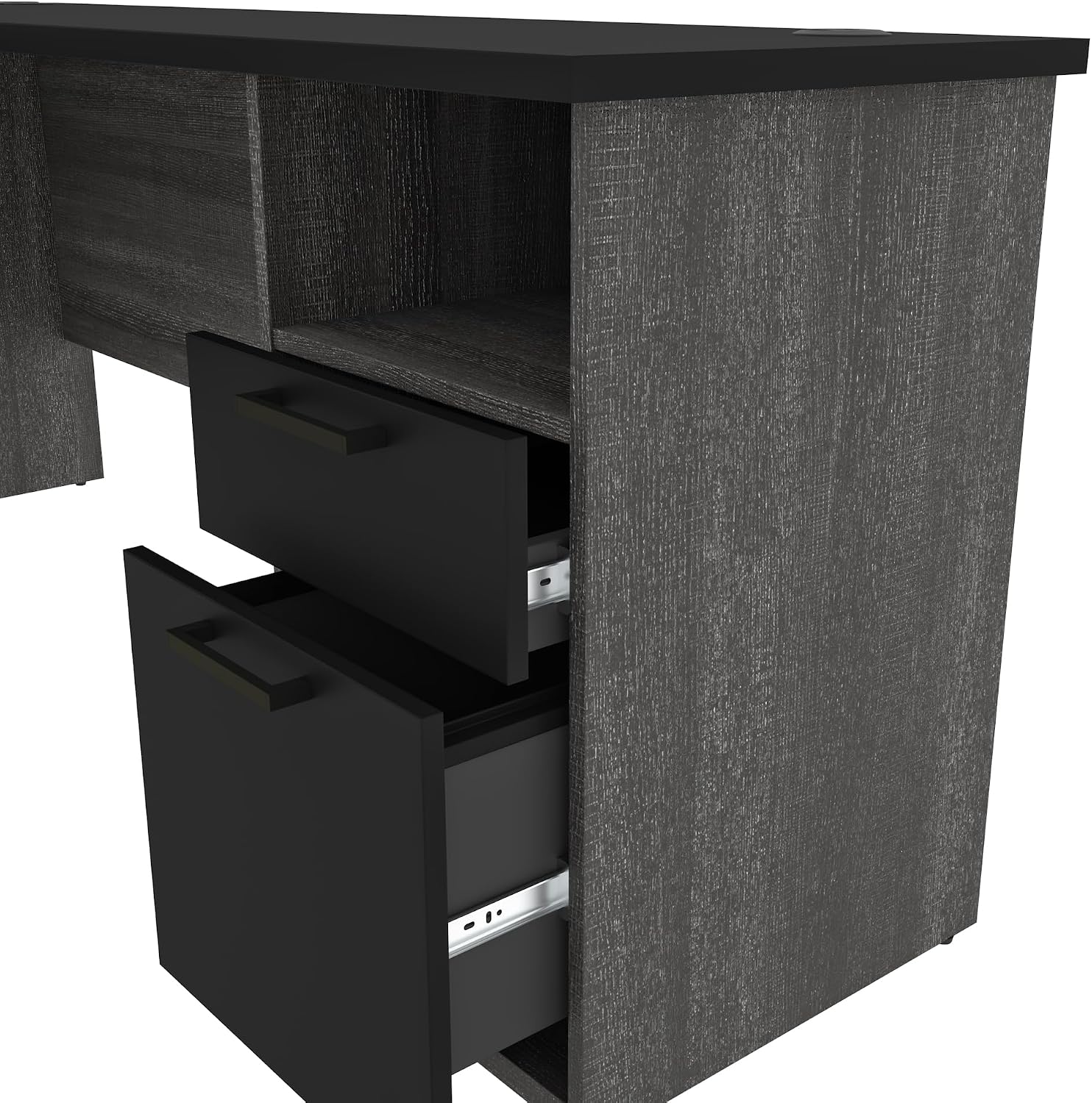 Bestar U or L Shaped Executive Desk with Hutch, Black & Gray, Norma, 71W
