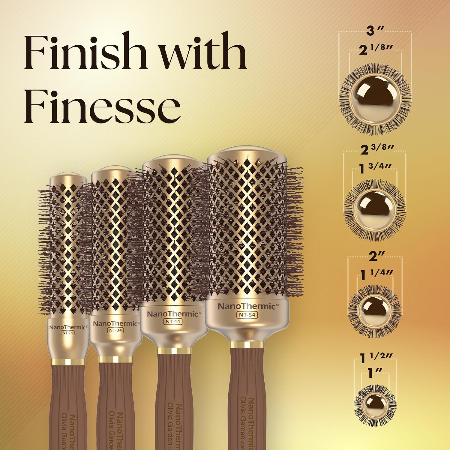 Olivia Garden NanoThermic Ceramic + Ion Round Thermal Hair Brush - Not Electrical - Professional Blowout Brush for Normal to Thick Hair