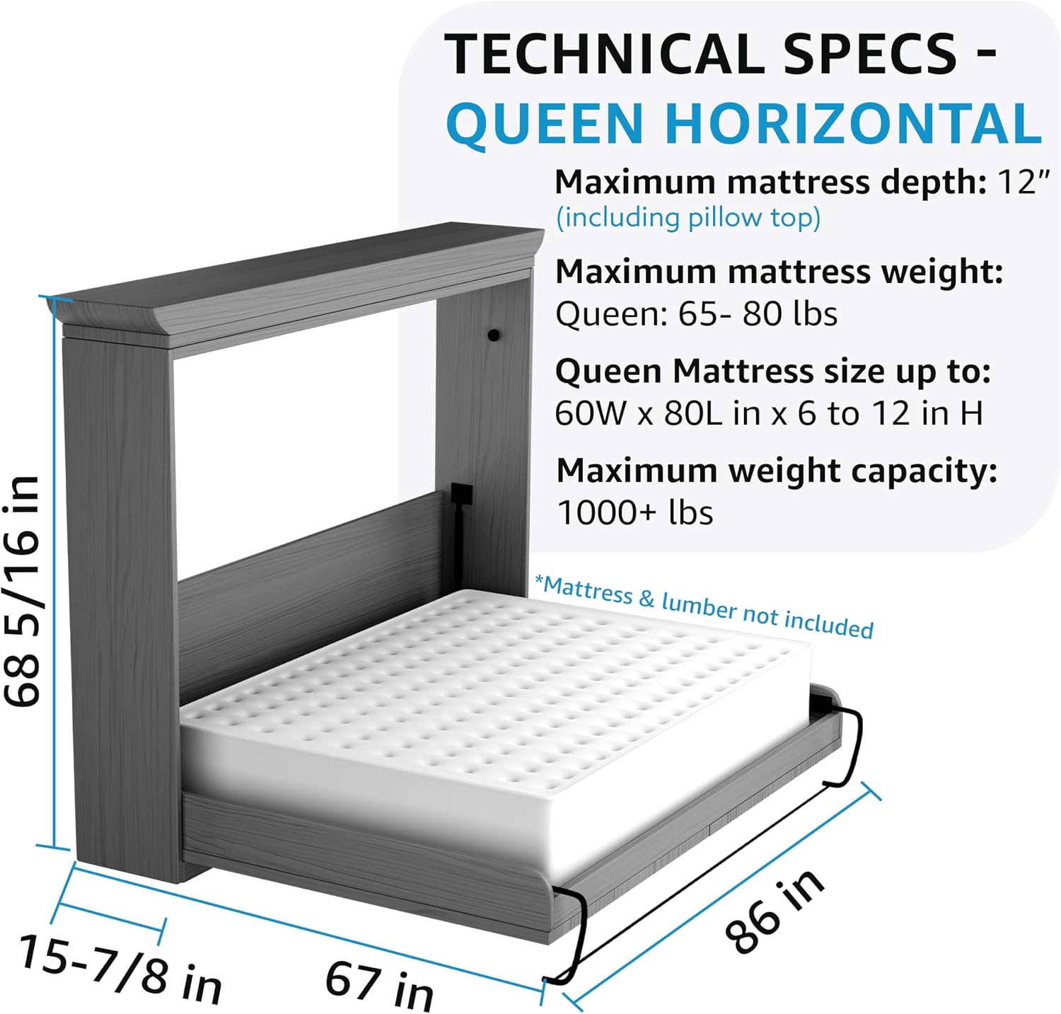 Queen Size Deluxe Murphy Bed Kit, Vertical