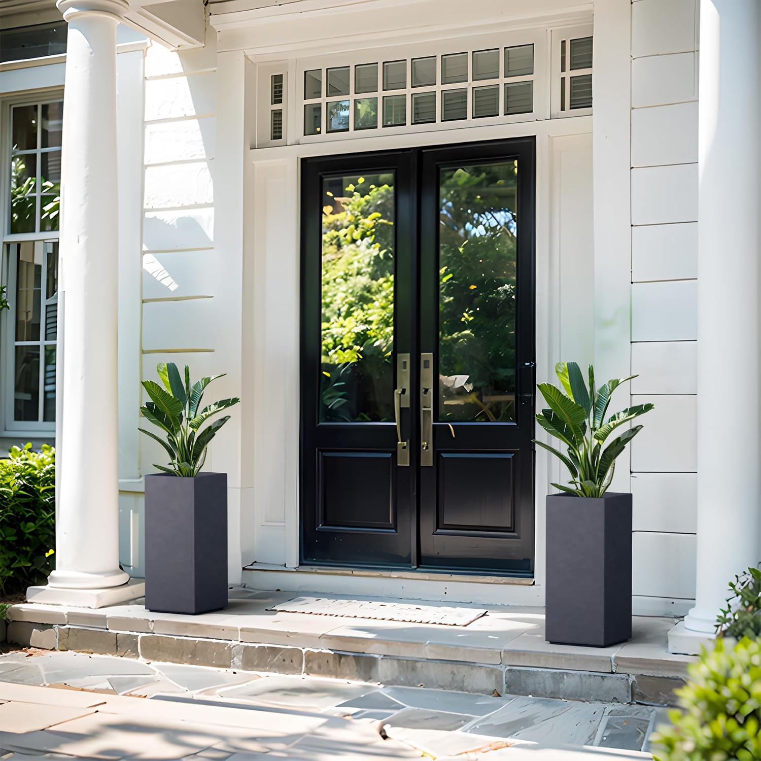 Kante Accent Column Square Pale Gray Concrete Planter 23.6" H, Outdoor