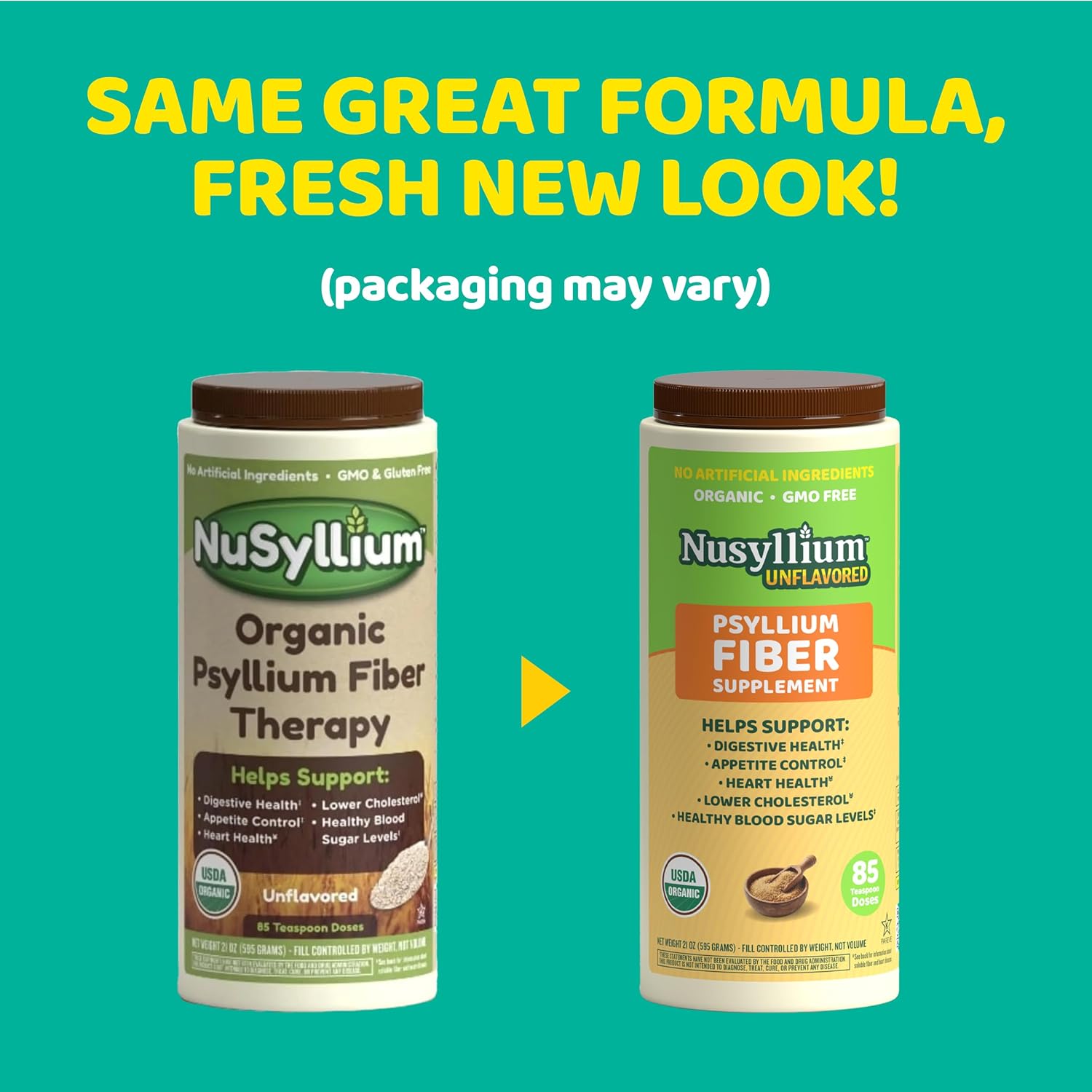 NuSyllium Psyllium Husk Powder USDA Organic, 21 Oz, Dietary Fiber Supplement with Brown Sugar, Helps Promote Digestive Health* Unflavored, 85 Servings