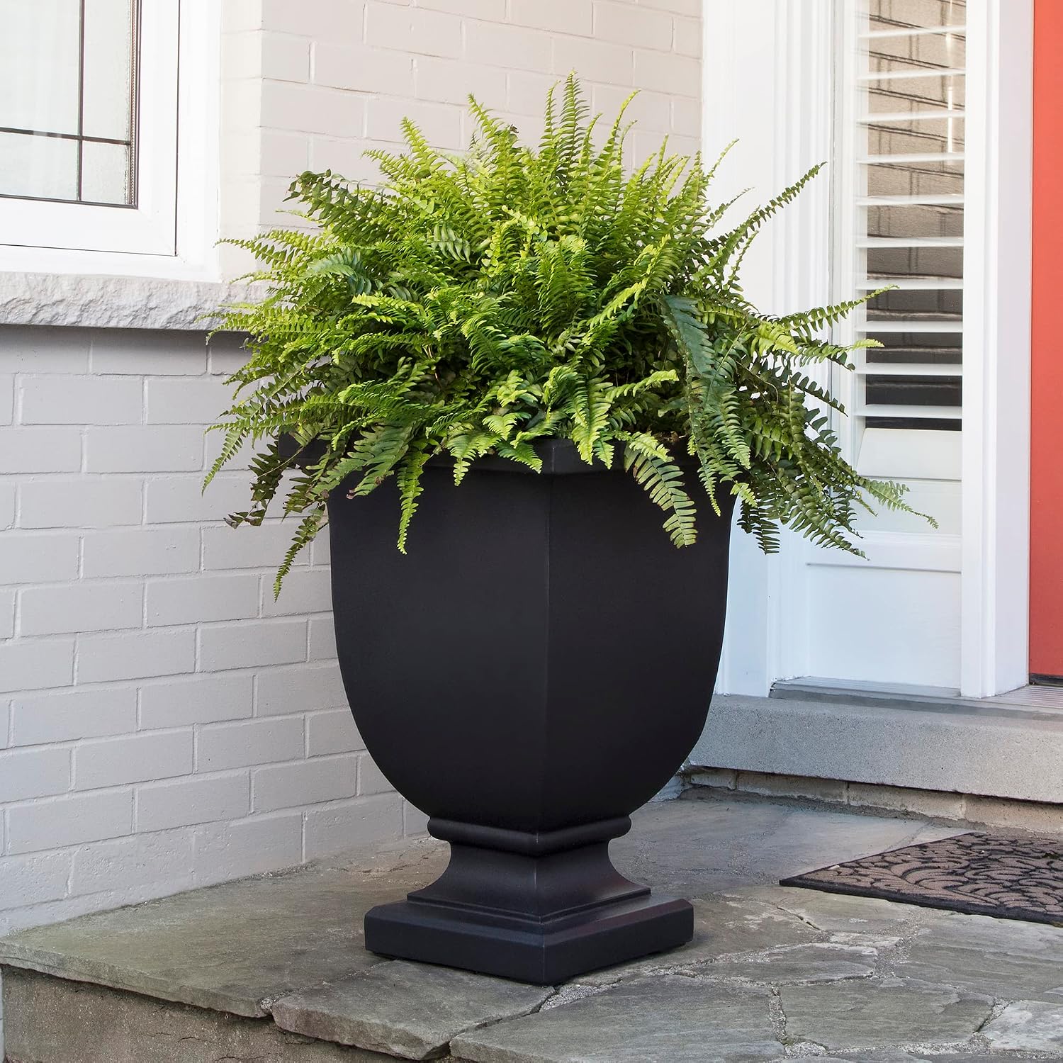 Mayne Augusta 26in Self-Watering Tall Square Urn Planter, Black
