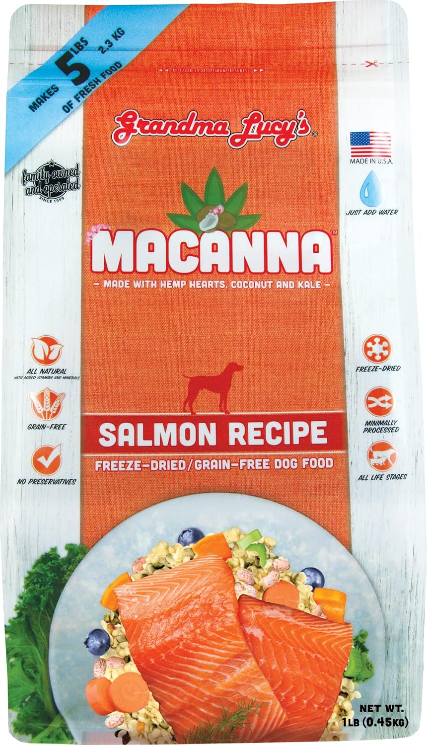 Grandma Lucy's Macanna Dog Food, Grain Free and Freeze-Dried - Salmon Recipe, 3Lb Bag