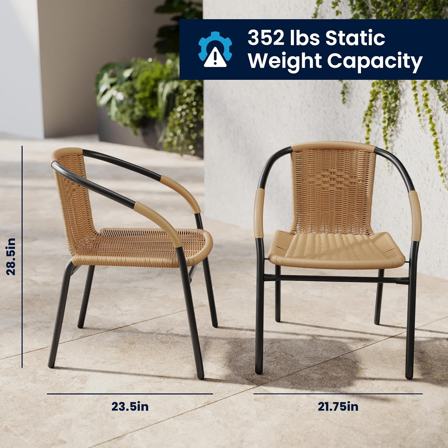 Flash Furniture Lila Modern Rattan Indoor/Outdoor Stackable Dining Chairs, Stacking Rattan Bistro Chairs for Patio or Restaurant, Set of 4, Brown | Commercial Grade, Indoor/Outdoor Use
