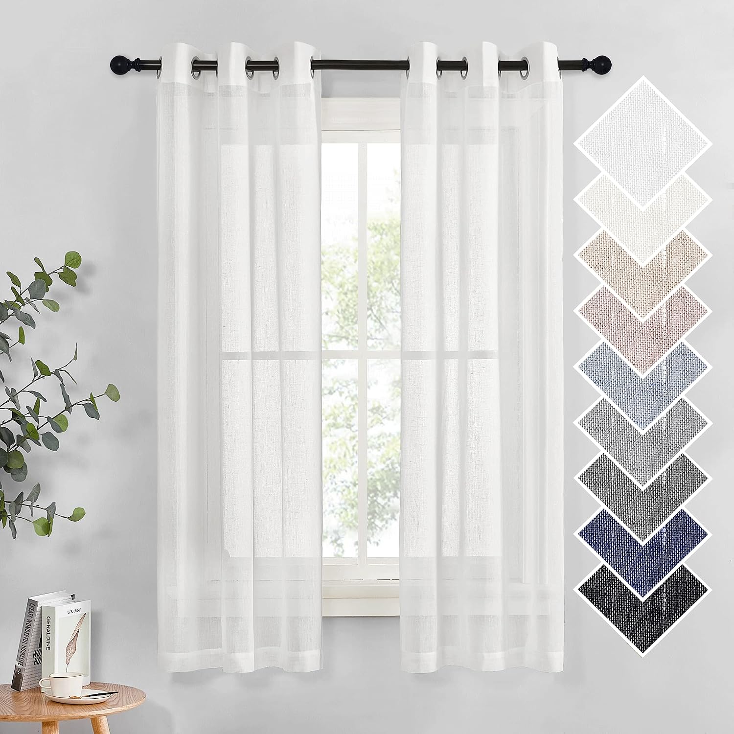 NICETOWN Linen Curtains Semi Sheer Bedroom Window Curtains