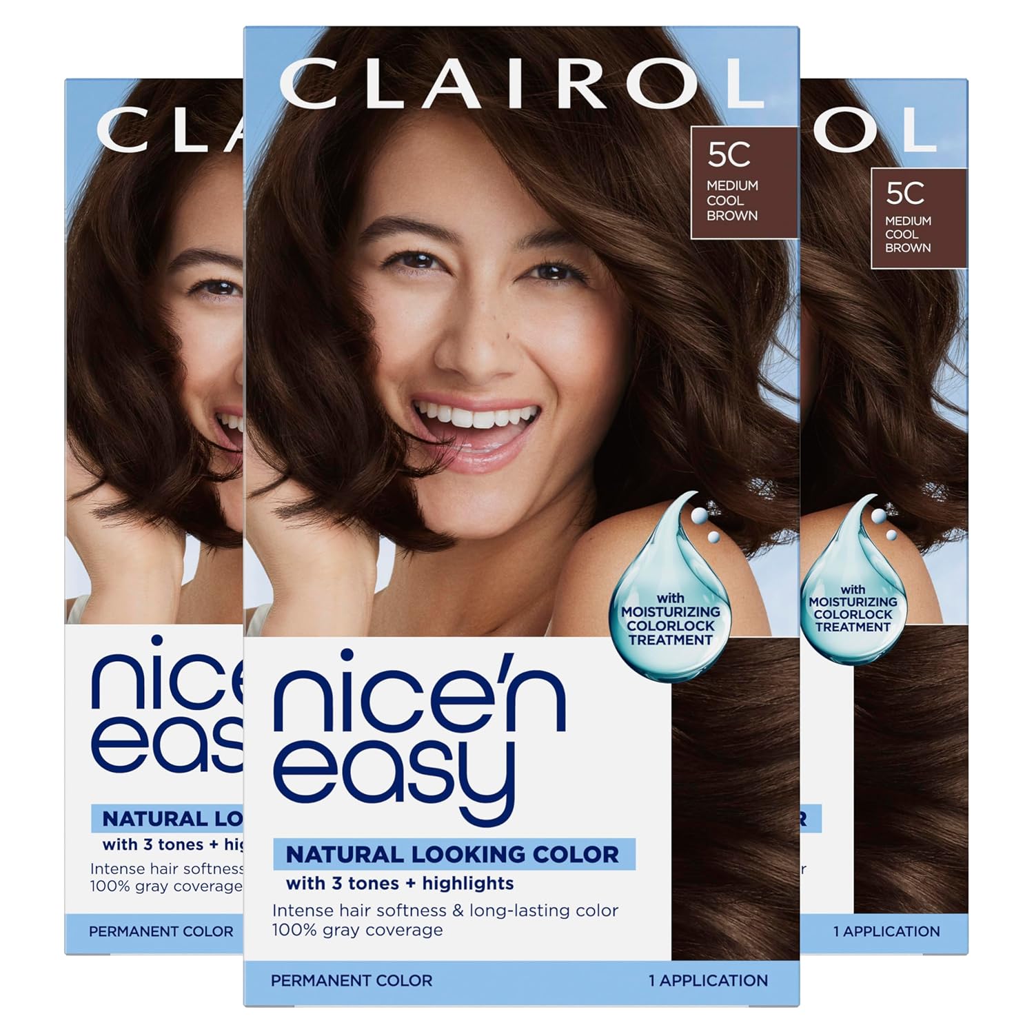 Clairol Nice'n Easy Permanent Hair Dye, 6A Light Ash Brown | Pack of 3