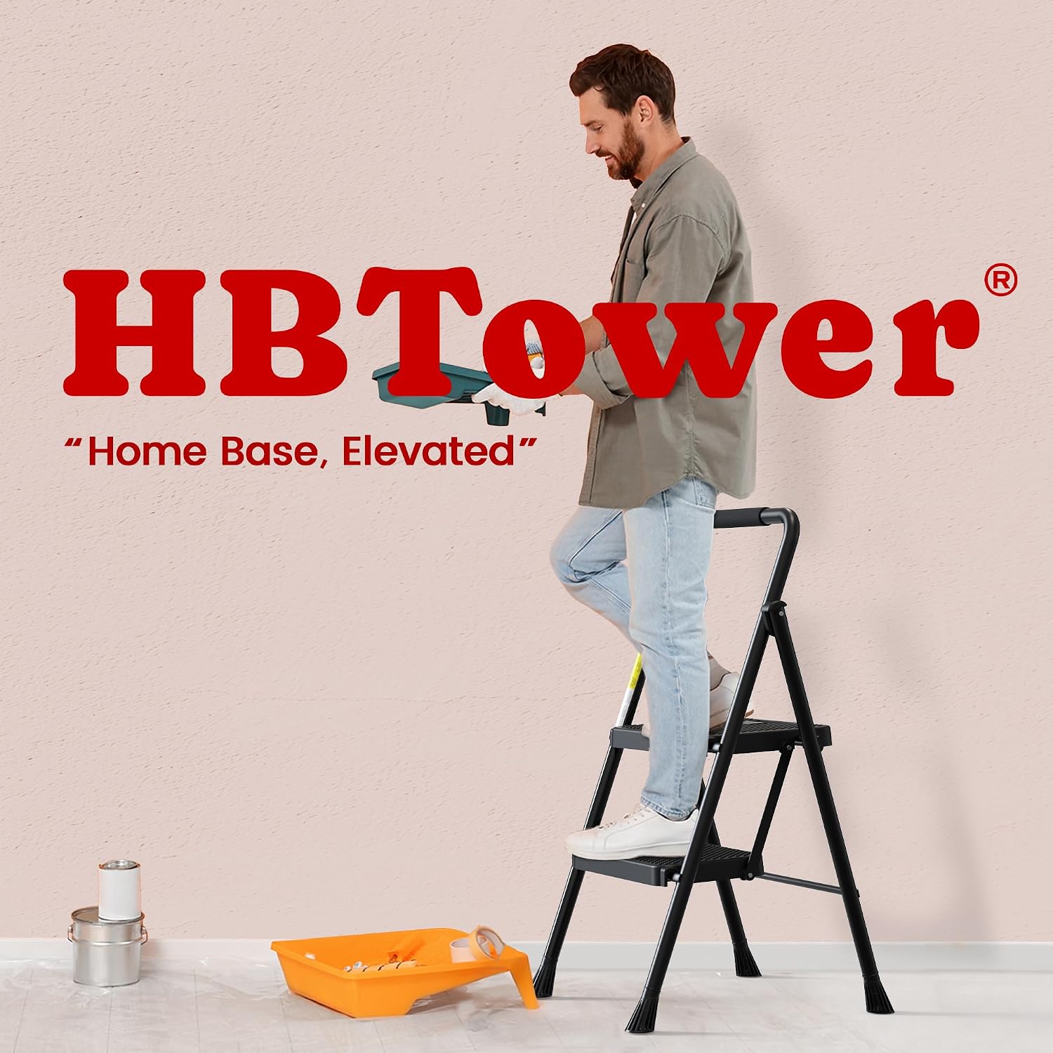 HBTower Step Ladder, Folding Step Stool with Wide Anti-Slip Pedal