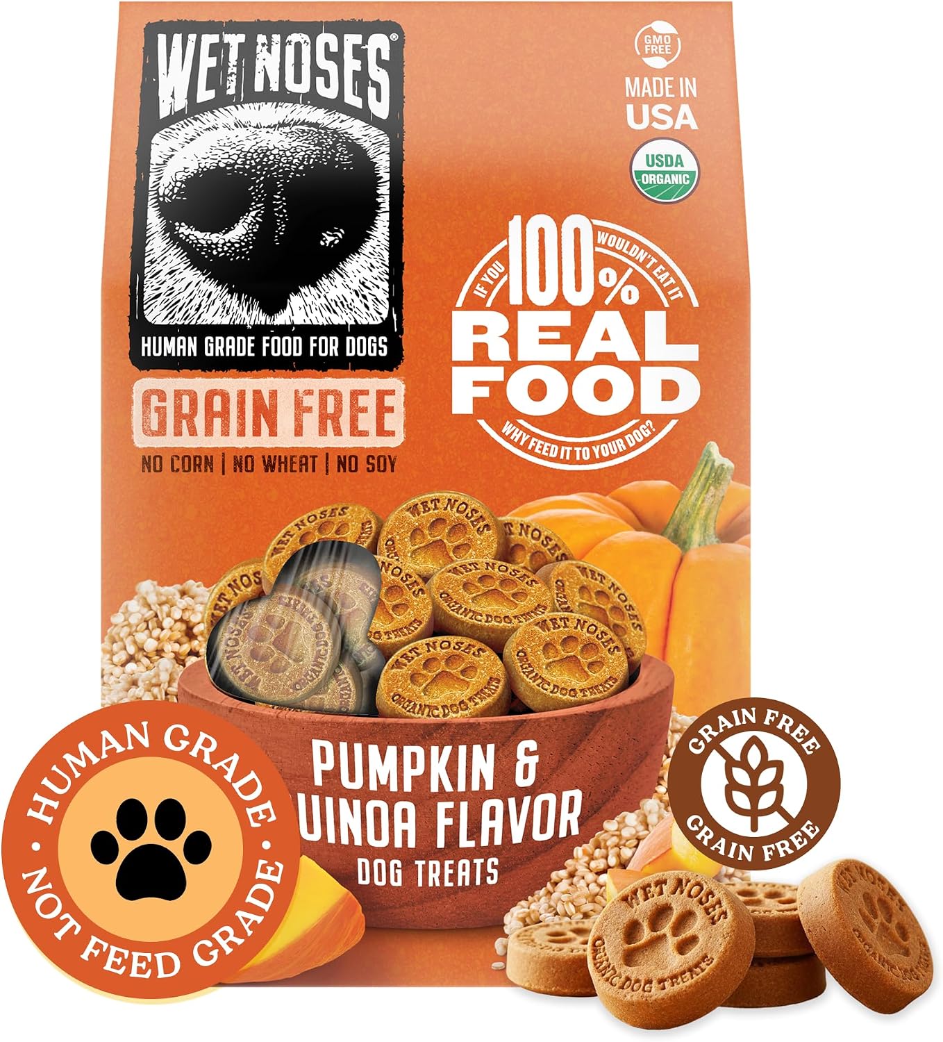 Wet Noses Organic Crunchy Dog Treats – All-Natural, Human-Grade, Non-GMO, Healthy Training & Delicious Snacks for Dogs