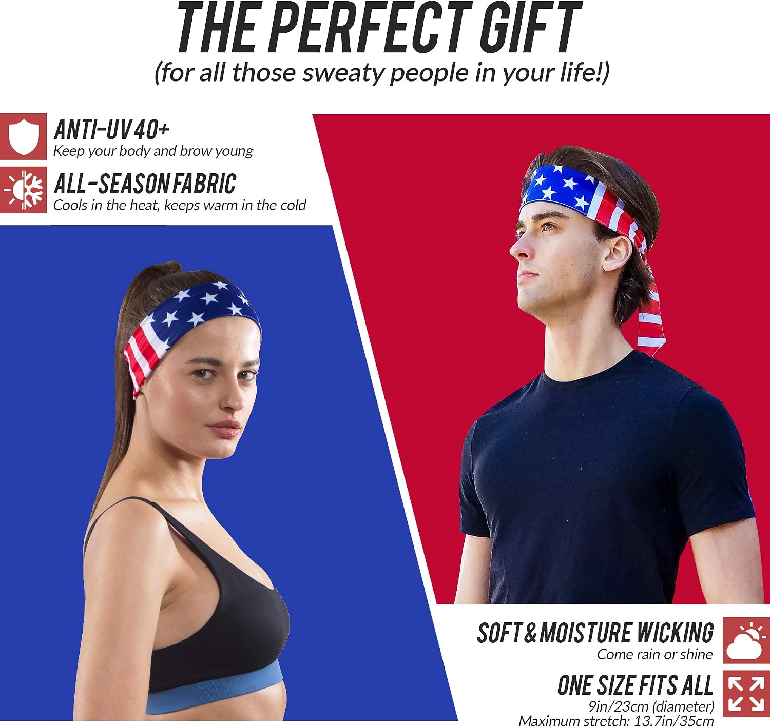 USA Patriots American Flag Sports Bandana for Men & Women: Sweat-Wicking Headband for Exercise, Running, Football