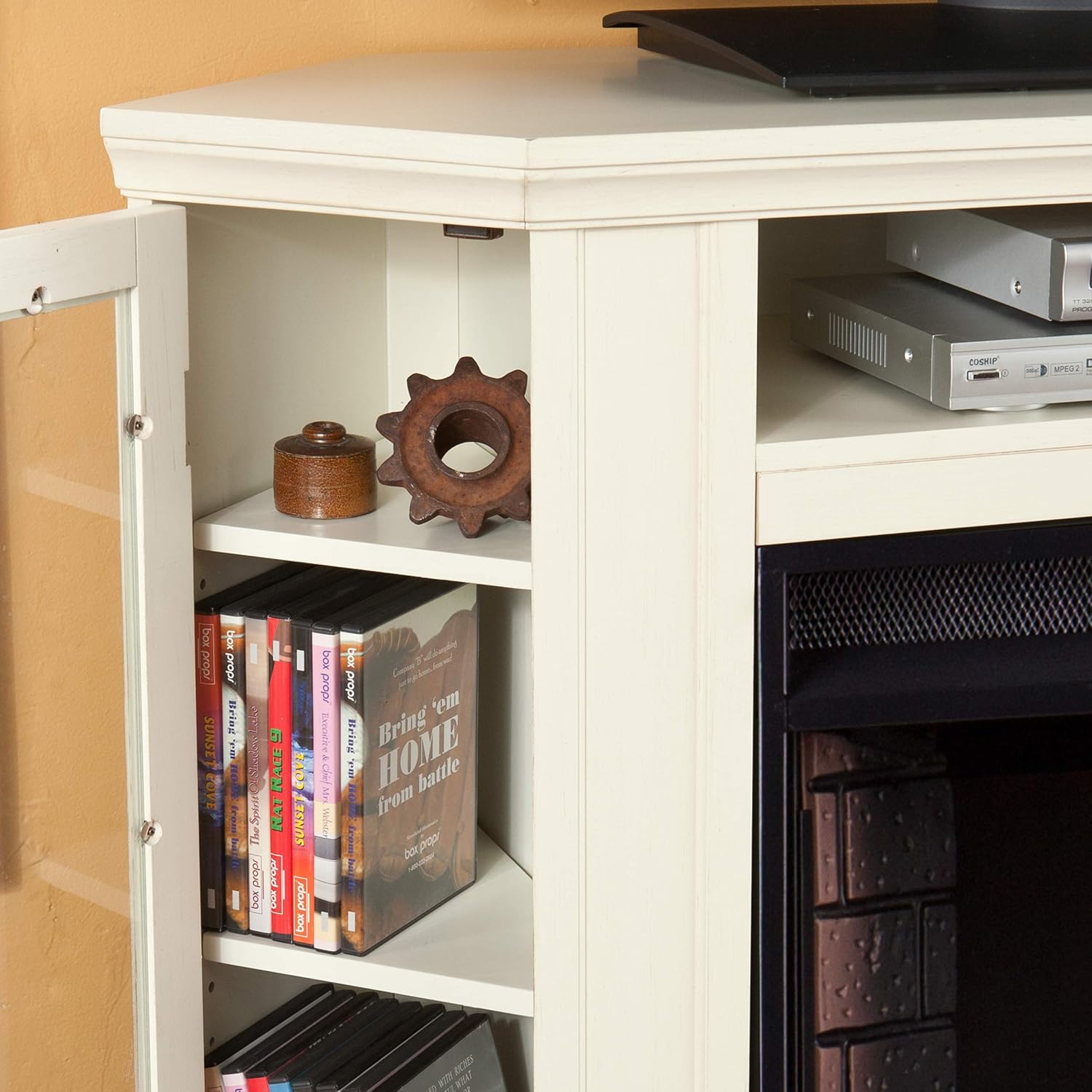 SEI Furniture Claremont Convertible Corner Electric Fireplace Media Stand with Storage, Black