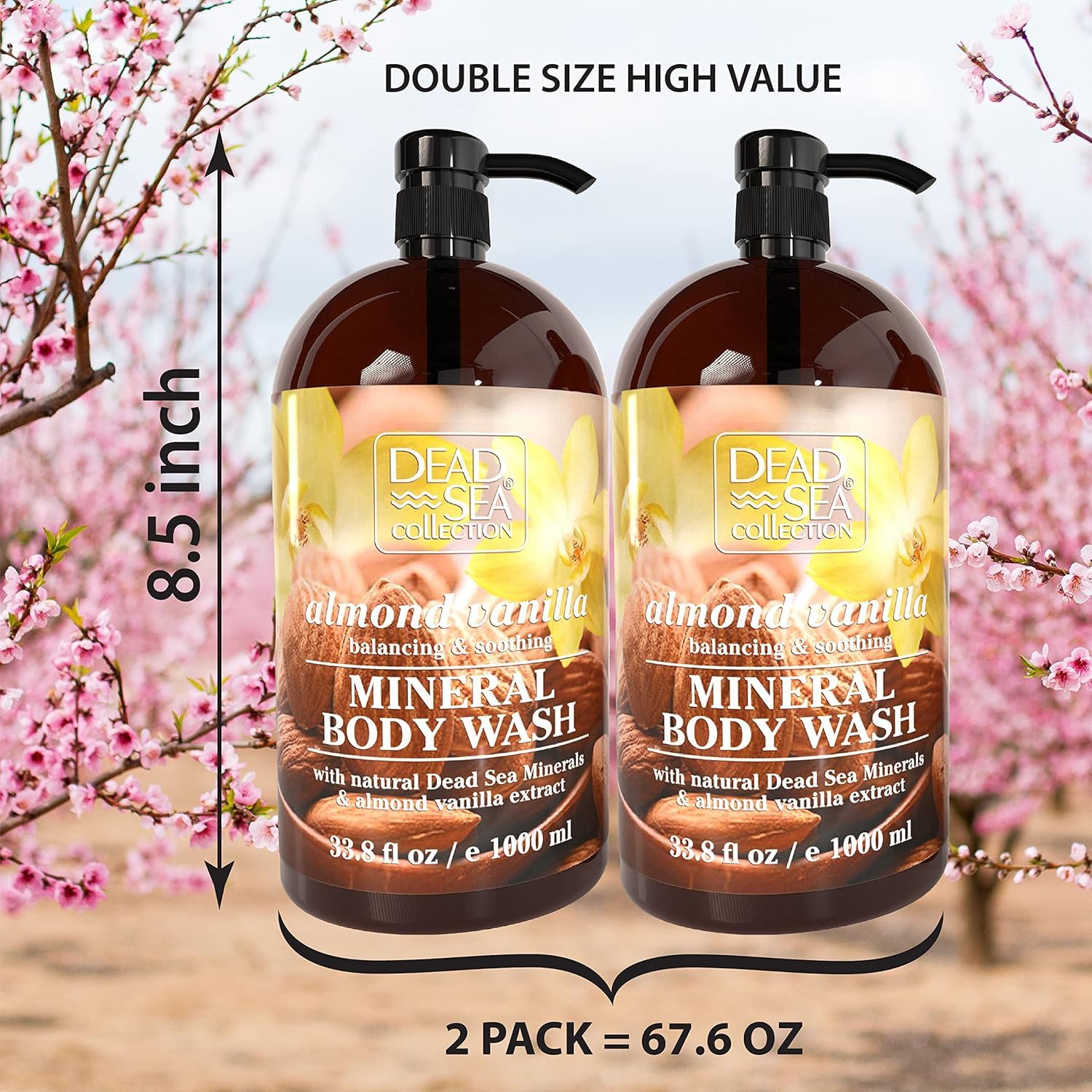 Dead Sea Collection Coconut Body Wash for Women and Men - with Pure Dead Sea Minerals and Coconut Oil - Cleanses and Moisturizes Skin - Pack of 2 (67.6 fl. oz)
