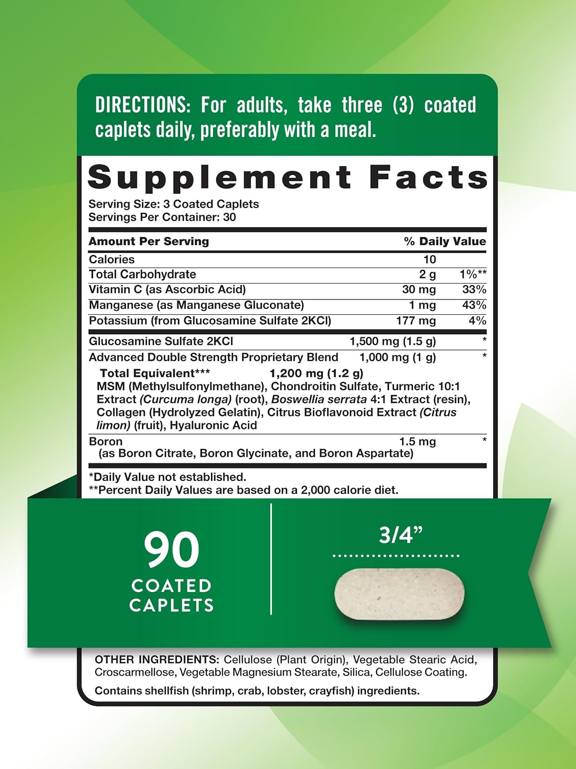 Nature's Truth Glucosamine Chondroitin MSM Complex | 90 Caplets | with Turmeric | Double Strength | Non-GMO & Gluten Free Supplement | with Turmeric