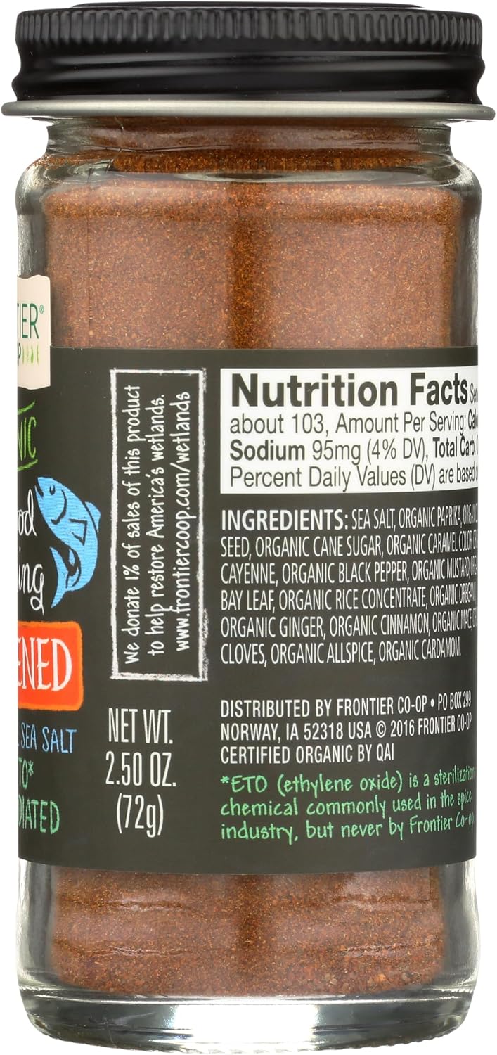 Frontier Co-op Organic Blackened Seafood Seasoning, 2.5 Ounce Bottle, Savory Blend for Fish, Seafood, Sauces, Chowders
