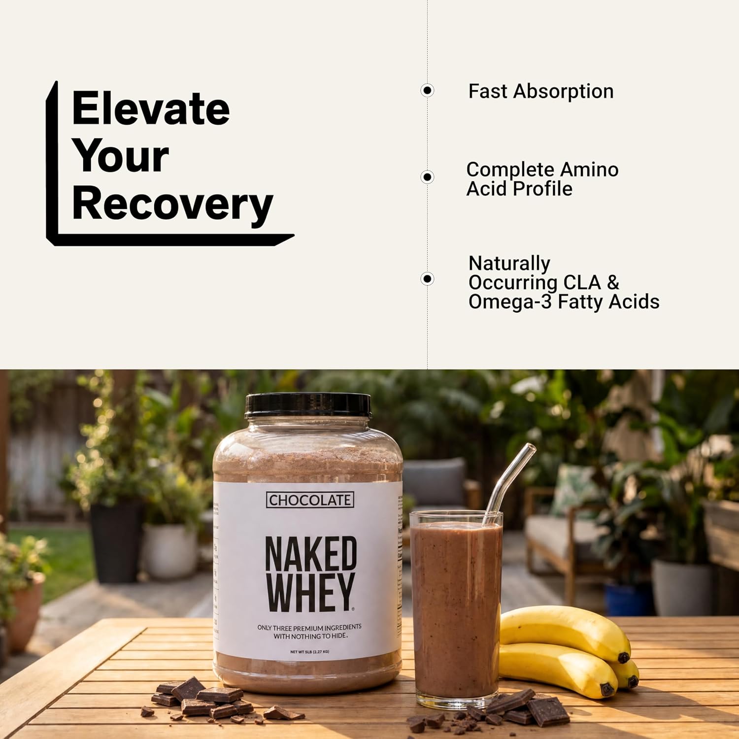 NAKED Whey 5LB 100% Grass Fed Unflavored Whey Protein Powder - Only 1 Ingredient, NSF Certified, Undenatured, Gluten Free, Soy Free, Promote Muscle Growth and Recovery - 76 Servings