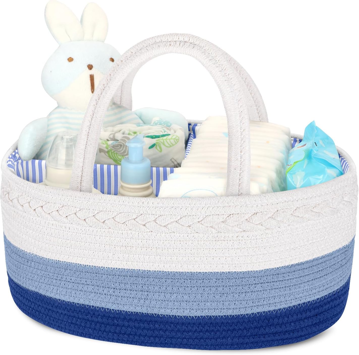 Maliton Diaper Caddy Organizer for Baby, Cotton Rope Baby Gift Basket, Portable Diaper Organizer for changing table, Nursery Storage Organizer