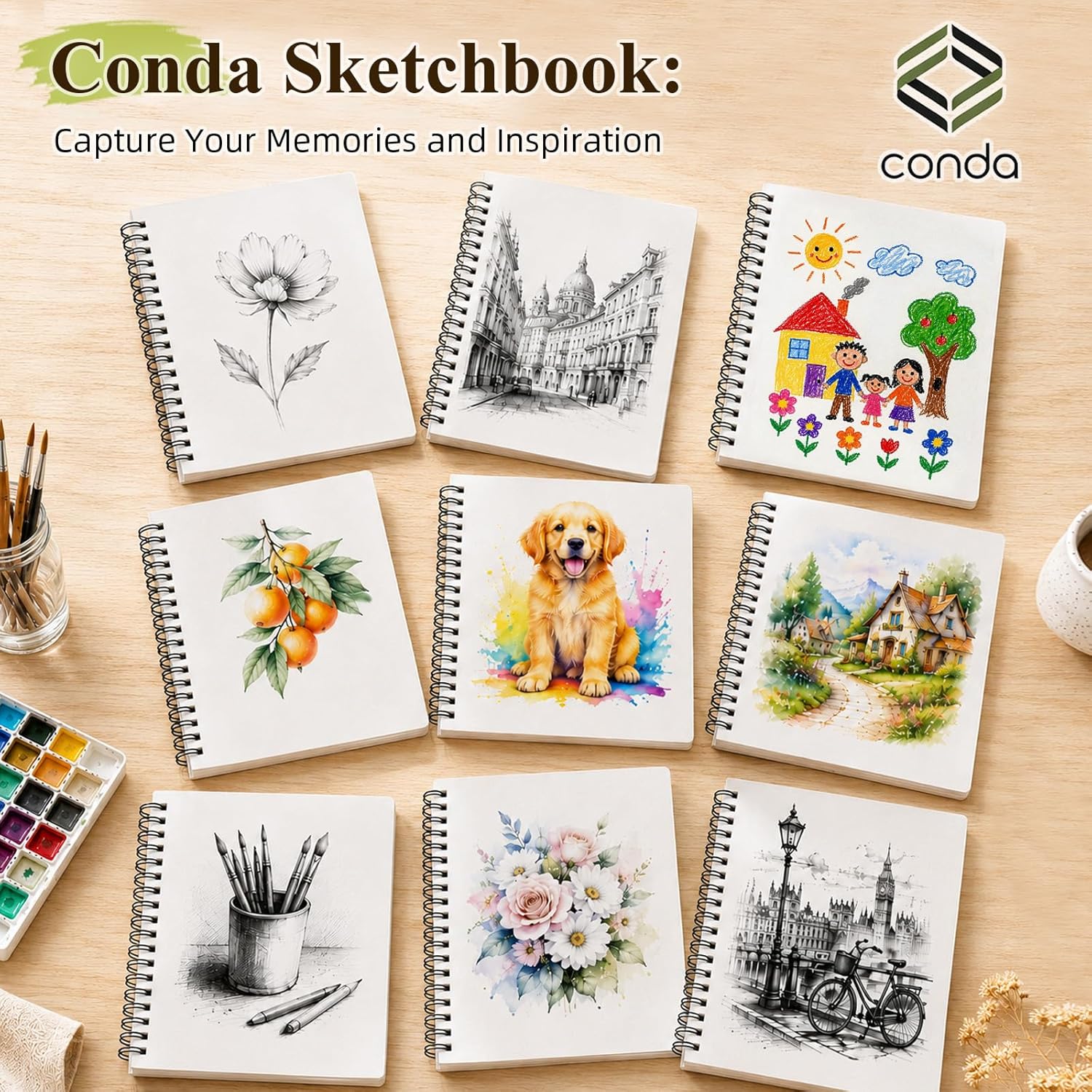conda 8.5"x11" Sketch Book, 80 Sheets (68 lb/100gsm), Spiral Bound Artist Sketch Pad, Durable Acid Free Drawing Paper for Drawing Painting