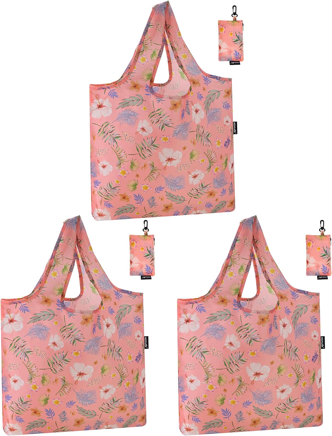 HOLYLUCK Reusable Grocery Bags,Heavy Duty Foldable Shopping Tote Bag (Standard, 3 Blue Geometric Flowers)