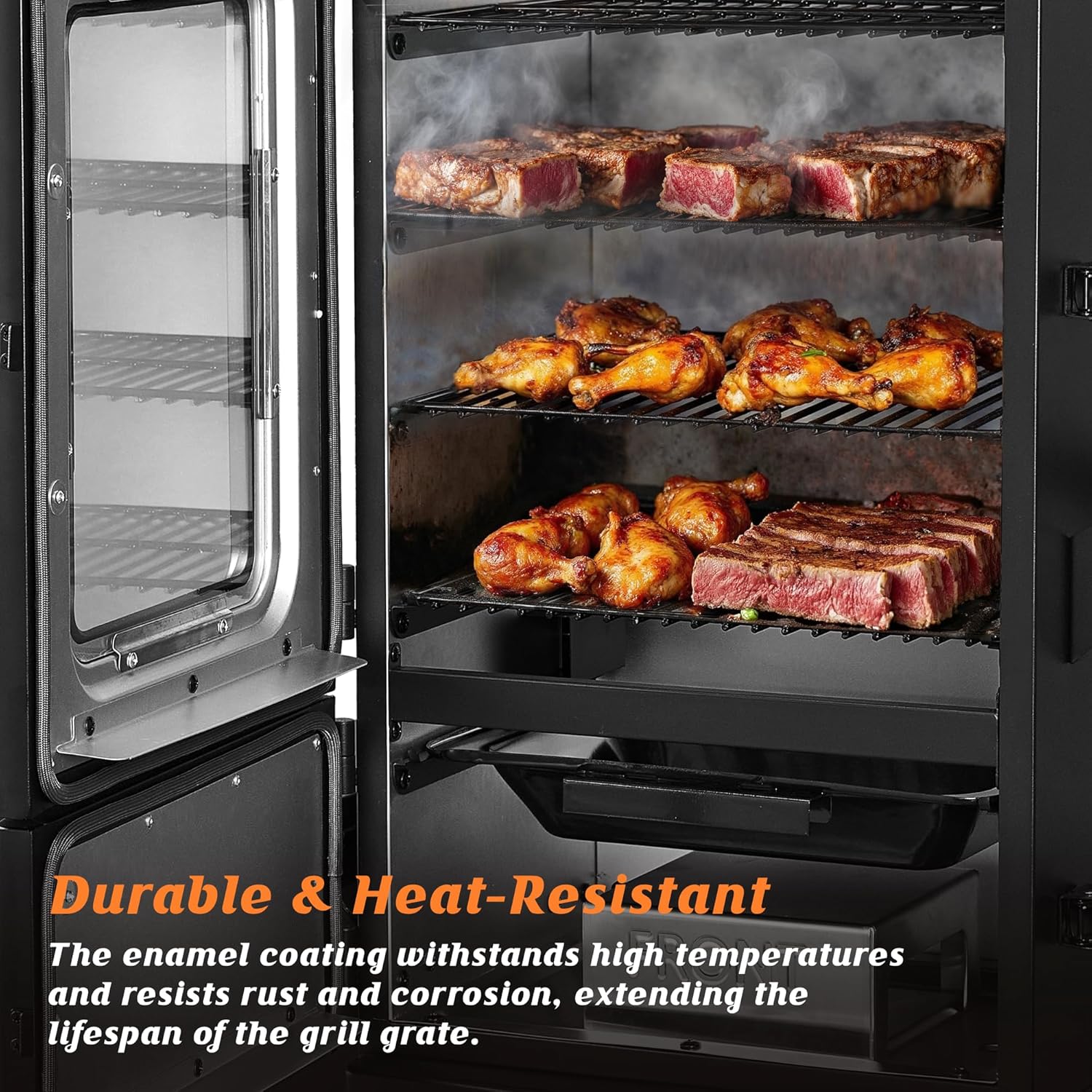 Electric Pellet Smoker with Rainproof Cover, Vertical Wood Pellet Smokers Grill With Hook Meat Probe LED Display Temperature Control