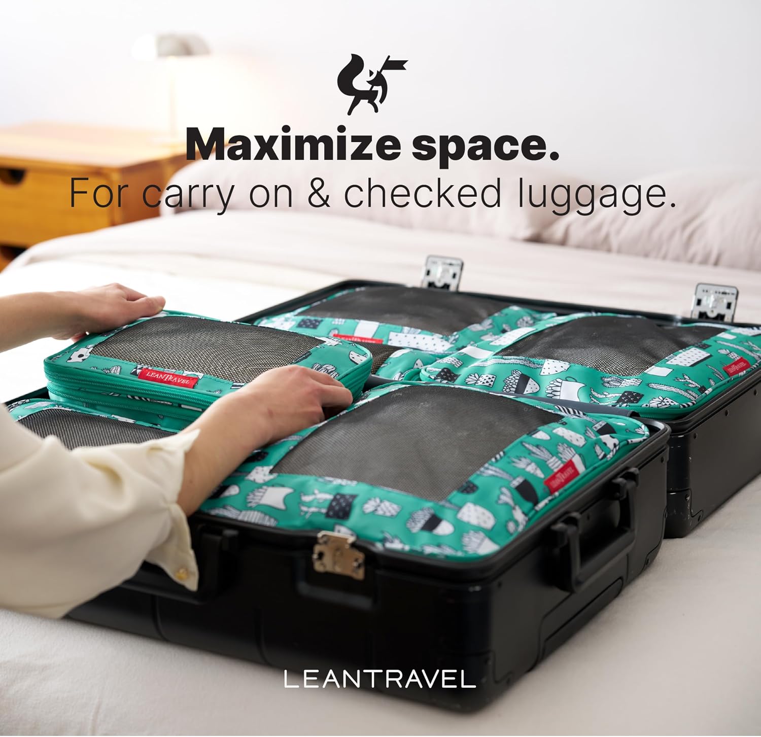 LeanTravel Premium Compression Packing Cubes for Travel - Suitcase Organizer Bags with Double Zipper & Breathable Mesh Panel - Space Saving Carry On Luggage Essentials (6-Pack, Grey)