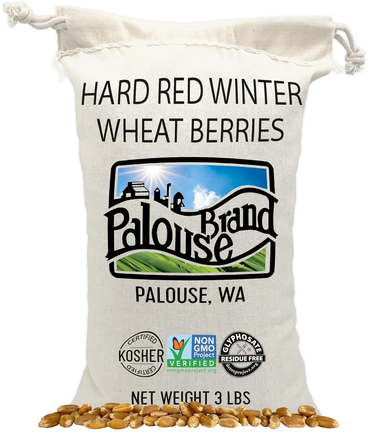 Palouse Brand Certified Glyphosate Residue Free Hard Red Winter Wheat Berries | 5 LBS | Family Farmed in Washington State | Non-GMO Project Verified | Certified Kosher Parve