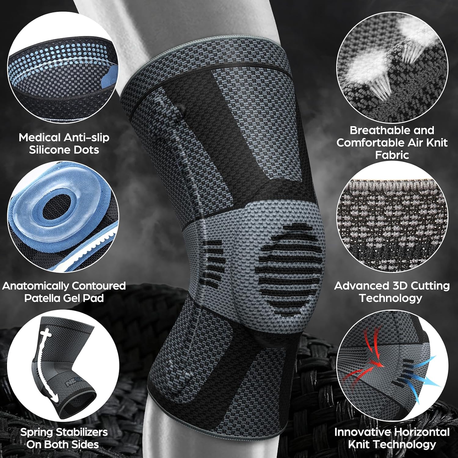 NEENCA Knee Braces for Knee Pain Relief, Compression Knee Sleeves with Patella Gel Pad & Side Stabilizers, Knee Support for Weightlifting, Running