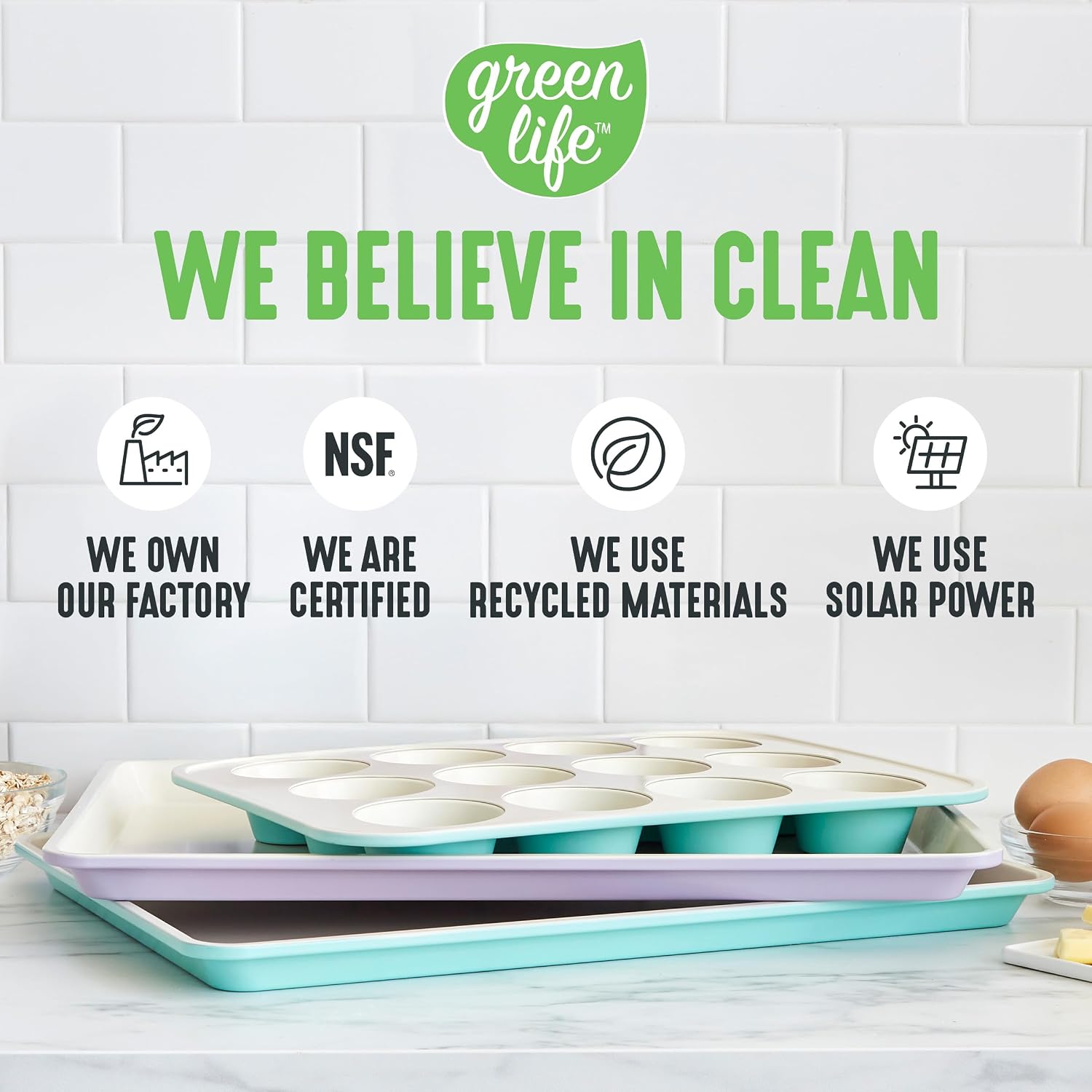 GreenLife 13" x 9" Quarter Sheet Baking Pans, 2 Piece Bakeware Set, PFAS-Free Ceramic Nonstick Rectangular Cookie Trays, Oven Safe to 450°F