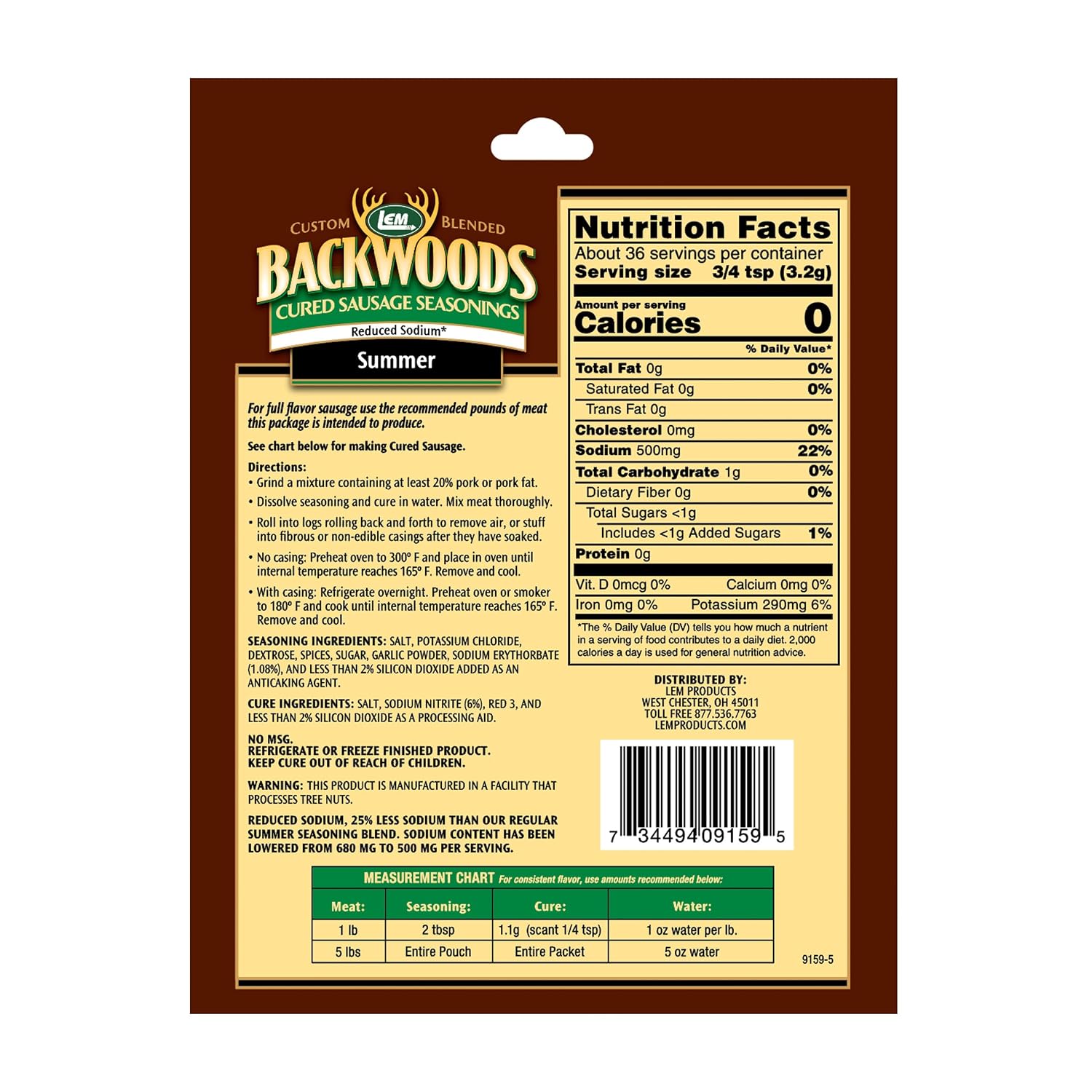 LEM Backwoods Cured Sausage Seasoning with Cure Packet, Jalapeno Summer Sausage