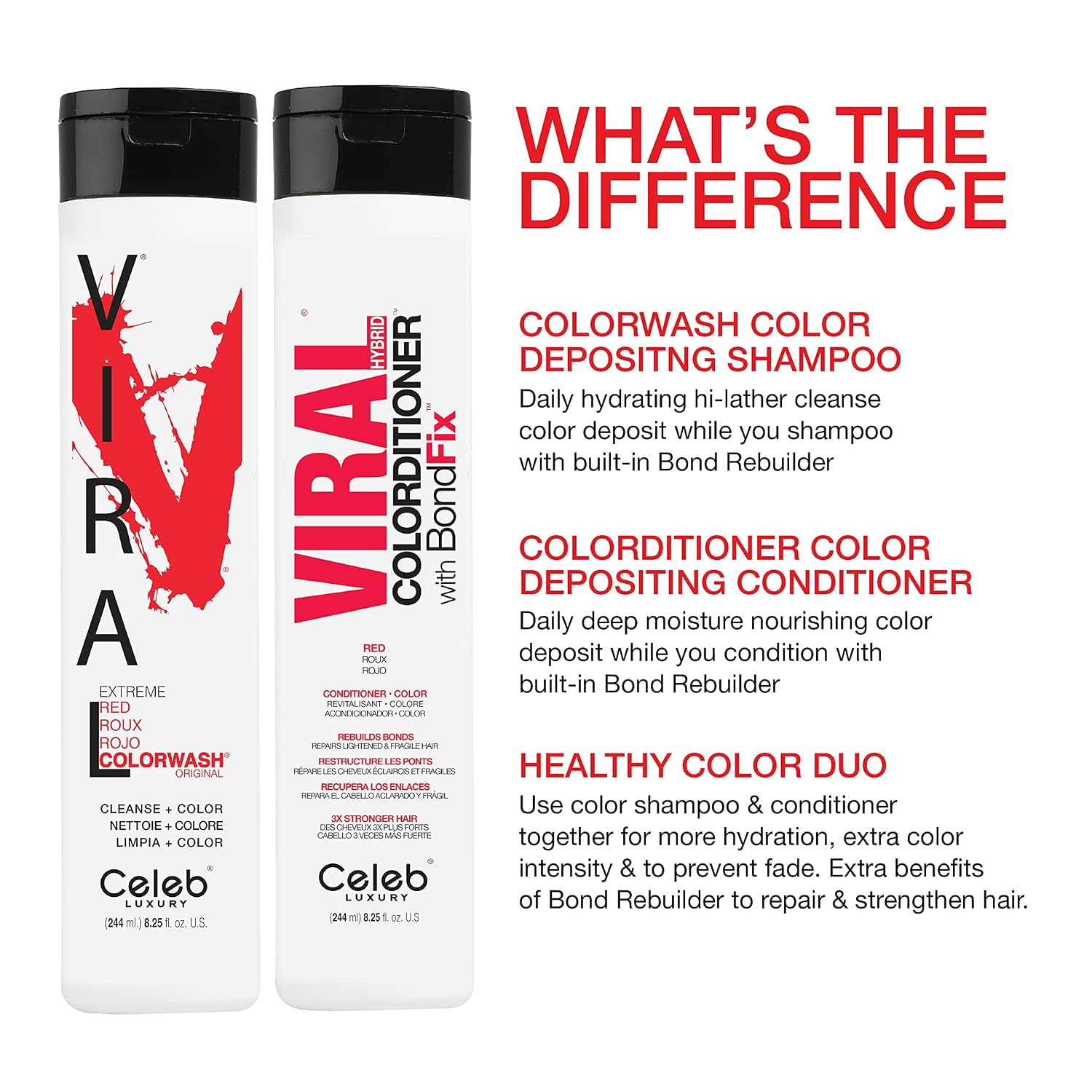 Celeb Luxury Colorwash Color Depositing Shampoo - Color Refresher, Vegan Hair Dye, Bondfix Bond Rebuilder, Viral and Gem Lites