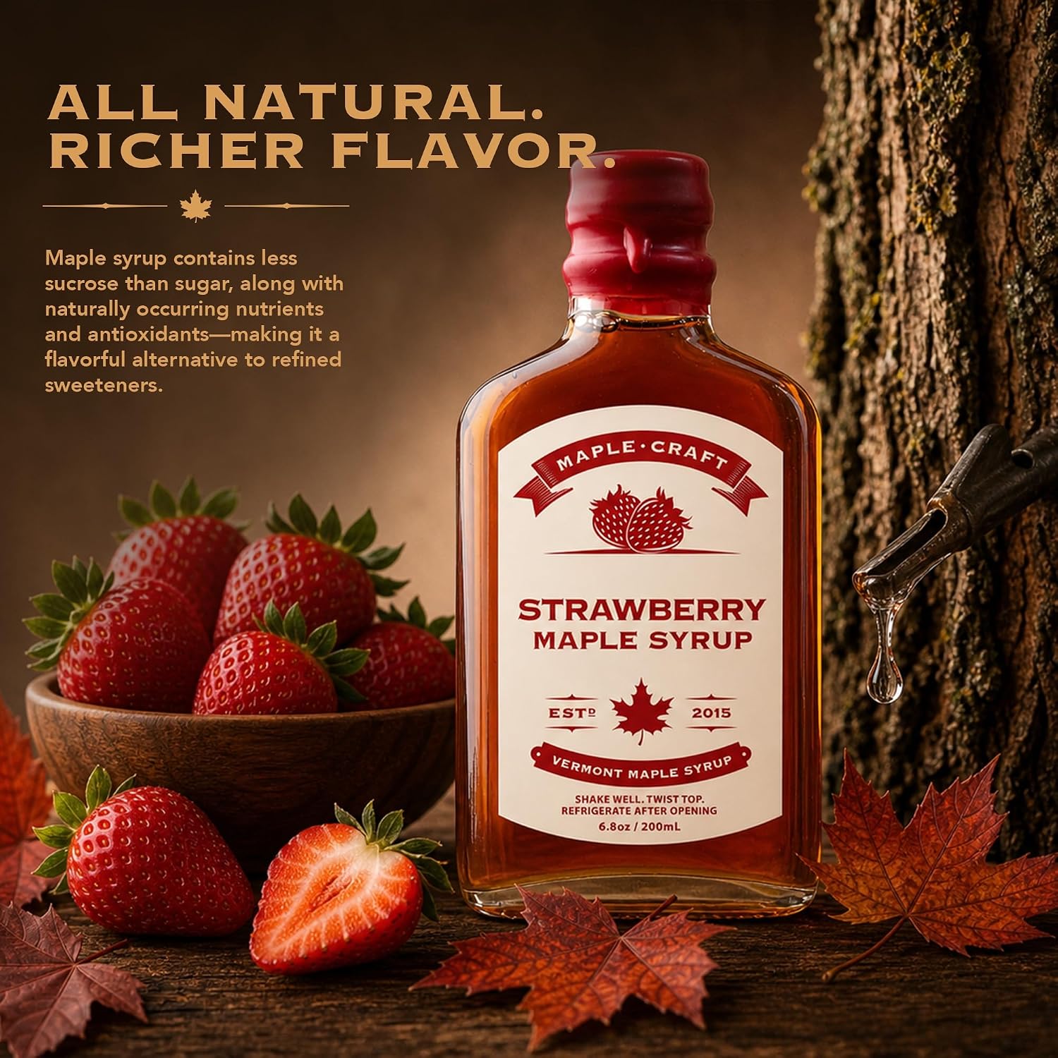 Maple Craft Foods Salted Caramel Maple Syrup – Organic Vermont Maple Syrup with Natural Caramel Flavor & Salt, Gourmet Flavored Syrup for Pancakes, Coffee, Baking and Desserts, 6.8 oz