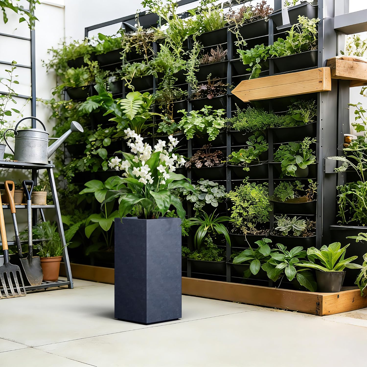 Kante Accent Column Square Pale Gray Concrete Planter 23.6" H, Outdoor