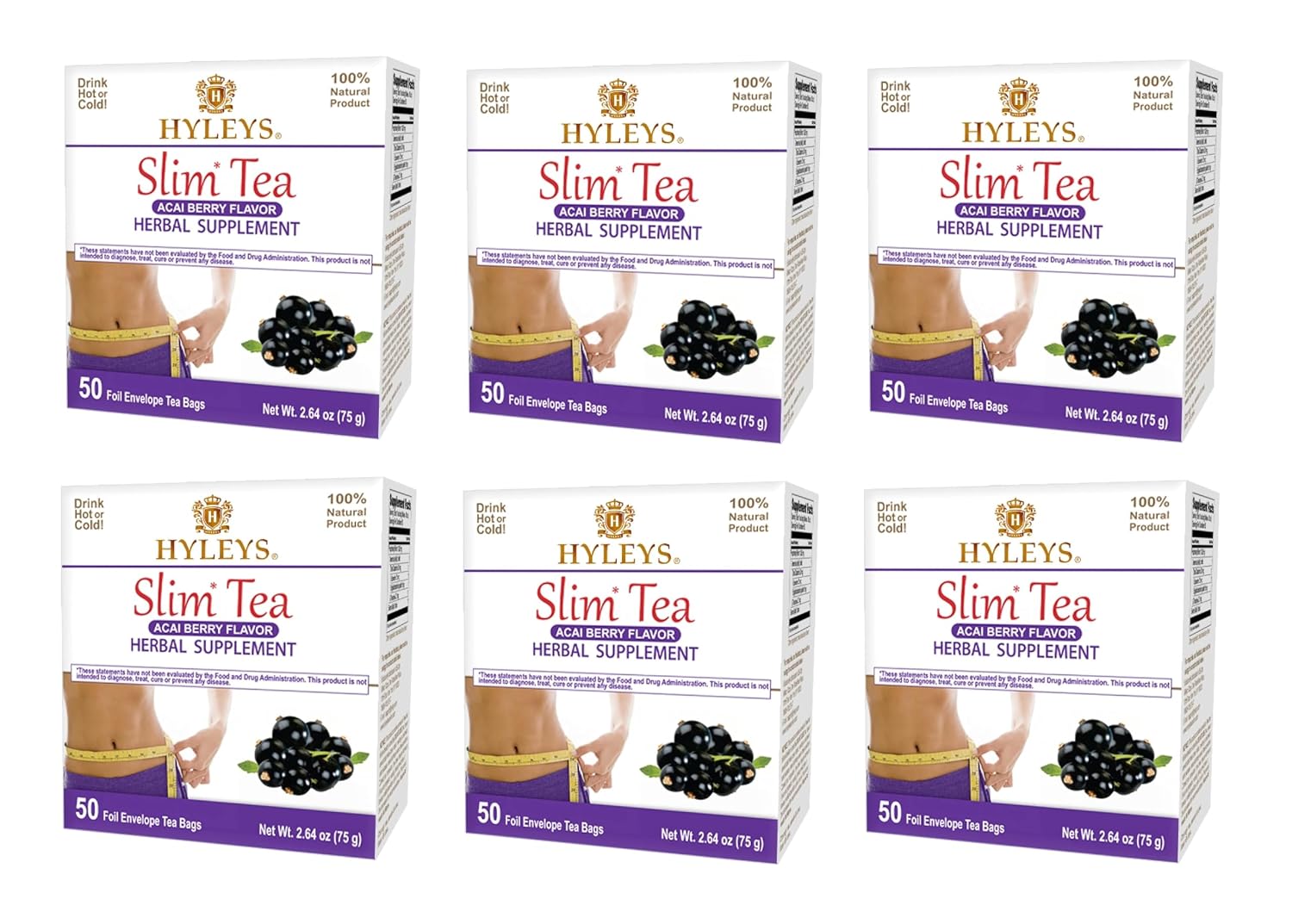 HYLEYS Slim Tea Goji Berry, Weight Loss Detox, Slimming Diet Tea, 25 Bags | Green Tea, Senna Detox & Cleanse, 3 Natural Ingredients, No Added Sugar, 1-Step Bedtime Routine, Supports Digestion