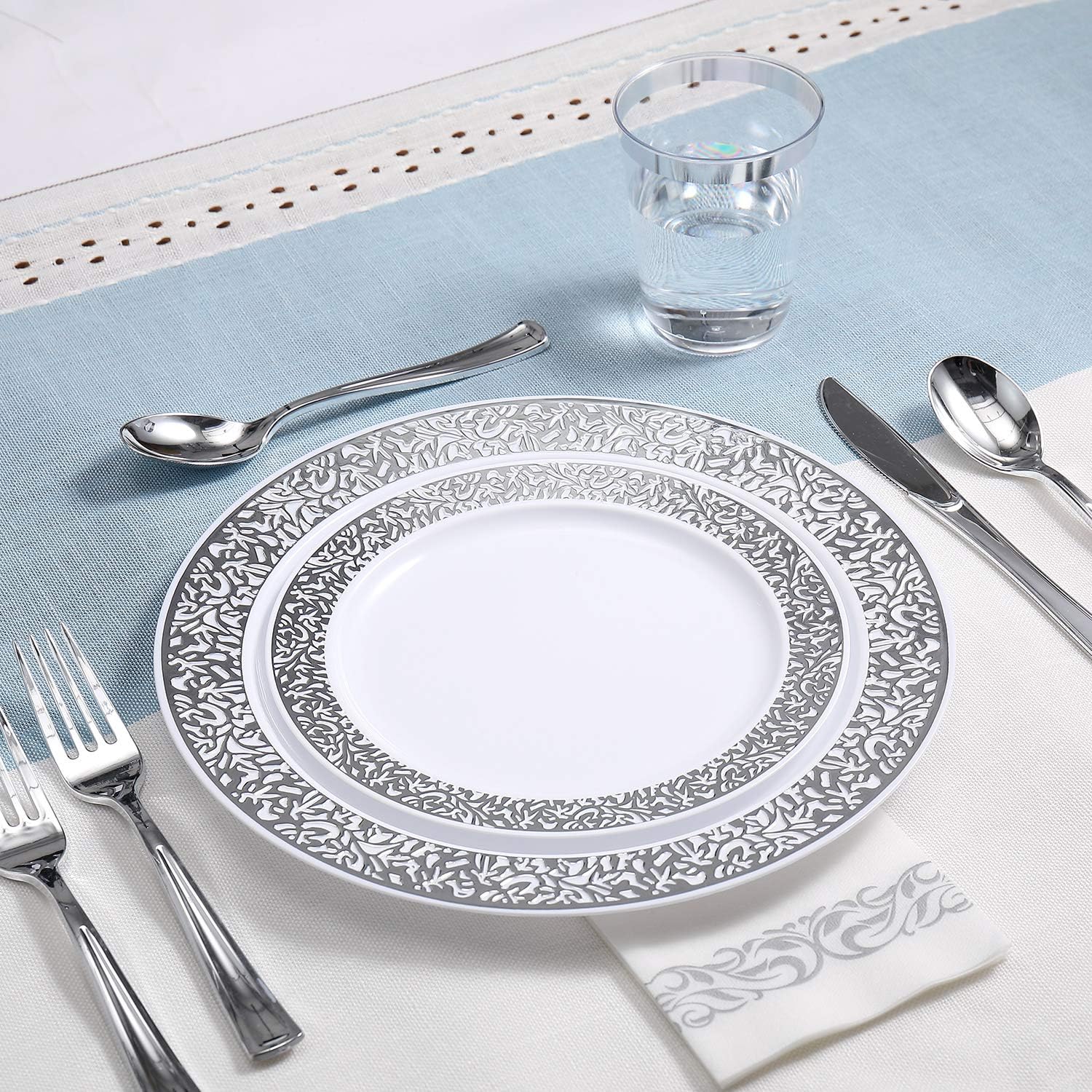 FOCUSLINE 175 Pieces Rose Gold Disposable Dinnerware Set for 25 Guests