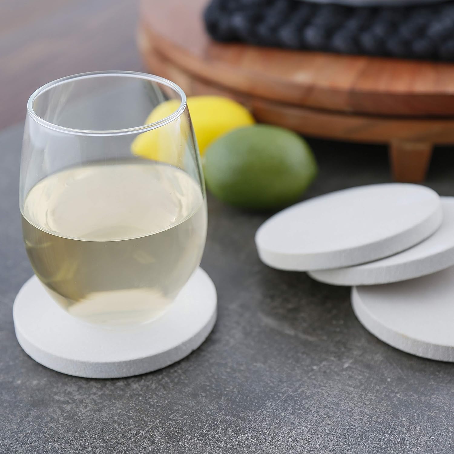 Thirstystone Round Natural Sandstone Coaster 4 Pack | 4" Diameter, Protective Cork Backing, Absorbent