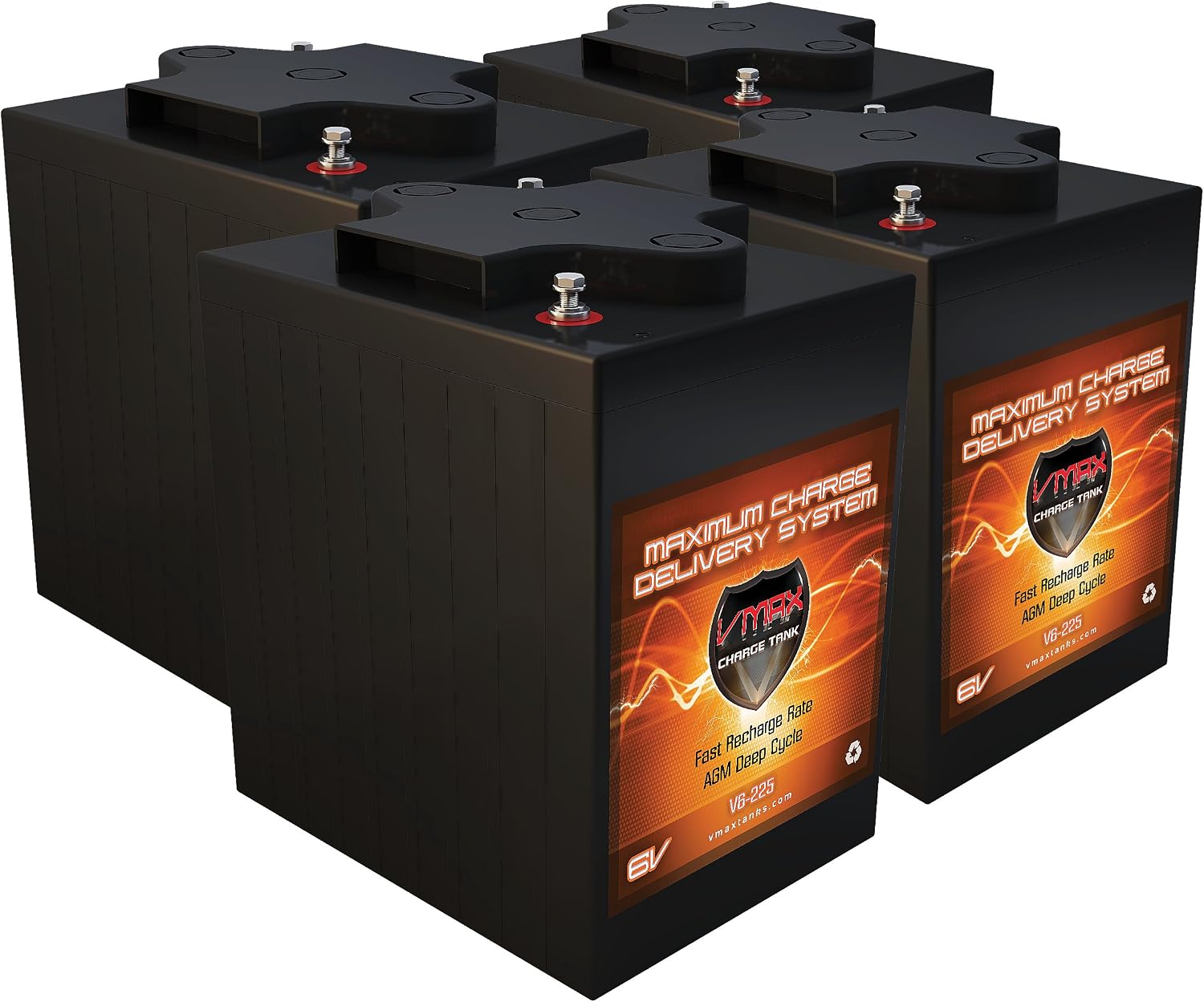 Qty 4 VMAX V6-225: 6.2kWh 24V AGM Solar Battery Bank for Home, RV, or Industrial (4) 6V 225Ah AGM Deep Cycle Batteries 6 Volt Maintenance Free