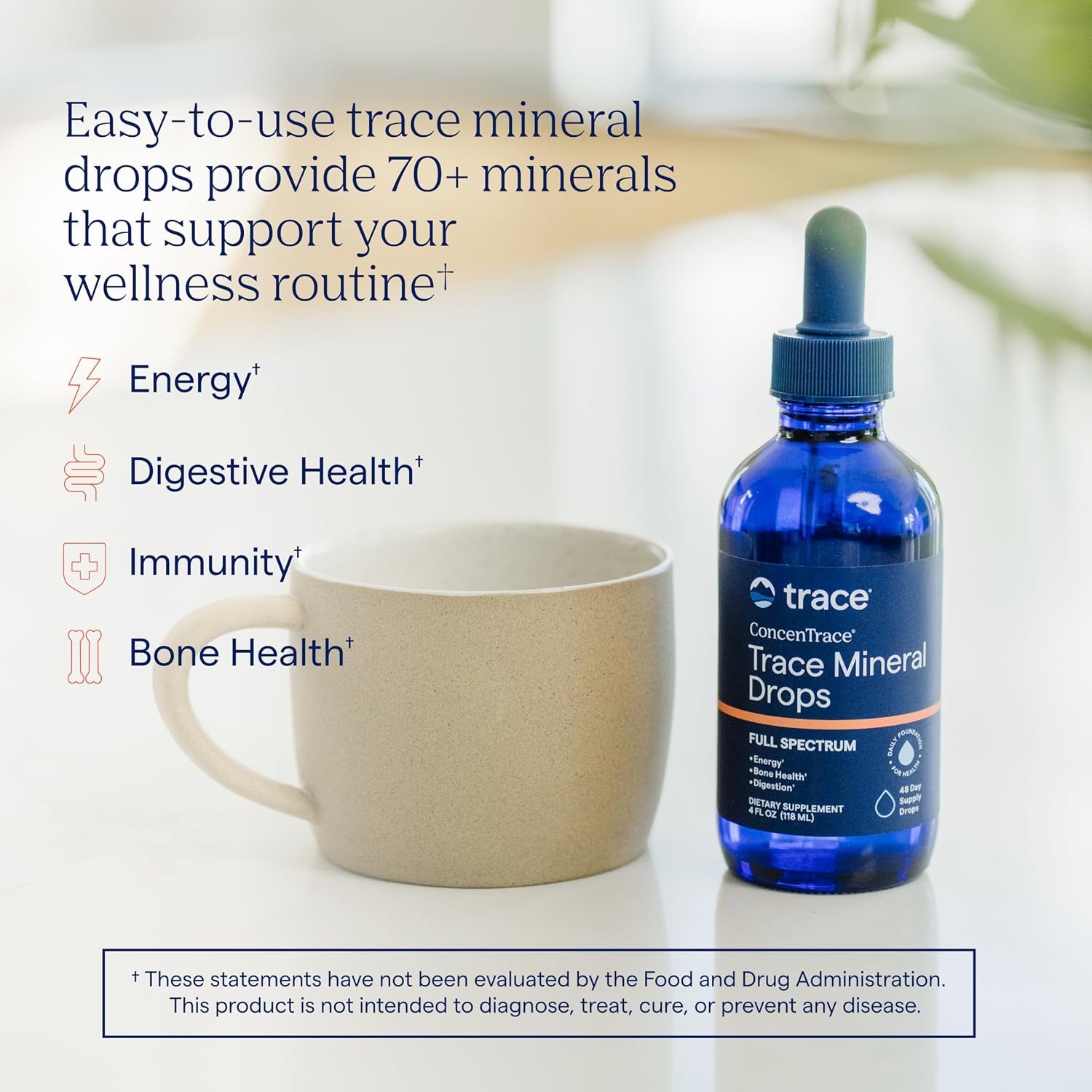 ConcenTrace Trace Mineral Drops, 4 fl oz, 48 Day Supply | Ionic liquid electrolyte concentrate, RO water remineralizer
