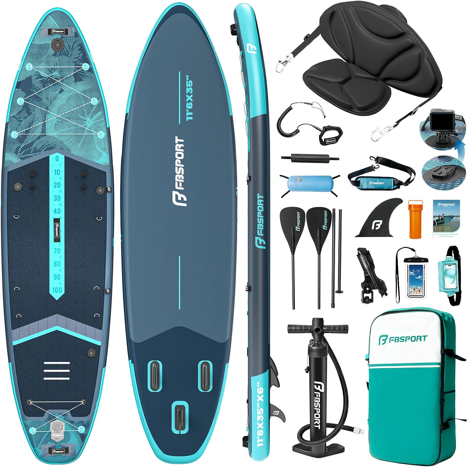 FBSPORT 11' Premium Stand Up Paddle Board, Yoga Board with SUP Accessories & Carry Bag | Wide Stance, Surf Control, Non-Slip Deck, Leash
