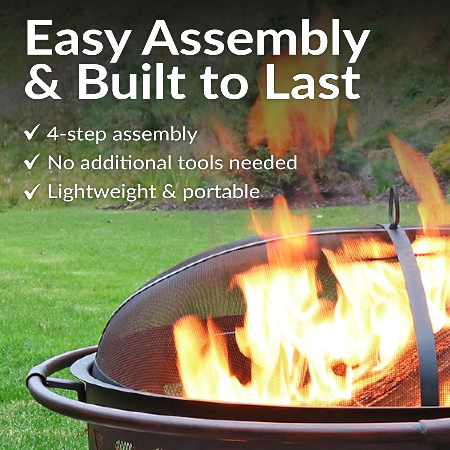 Sunnydaze Crossweave Large Outdoor Fire Pit, Wood Burning, Round, 36" | Black, Heavy Duty Steel Metal, Patio Fire Pit with Spark Screen, Poker, & Cover, Wood Firepit for Outside, Backyard, or Deck