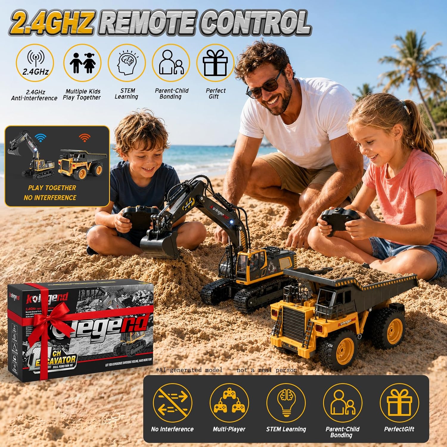 kolegend 1:18 Scale RC Excavator Toy with Metal Shovel, 11 Channels Remote Control Construction Truck