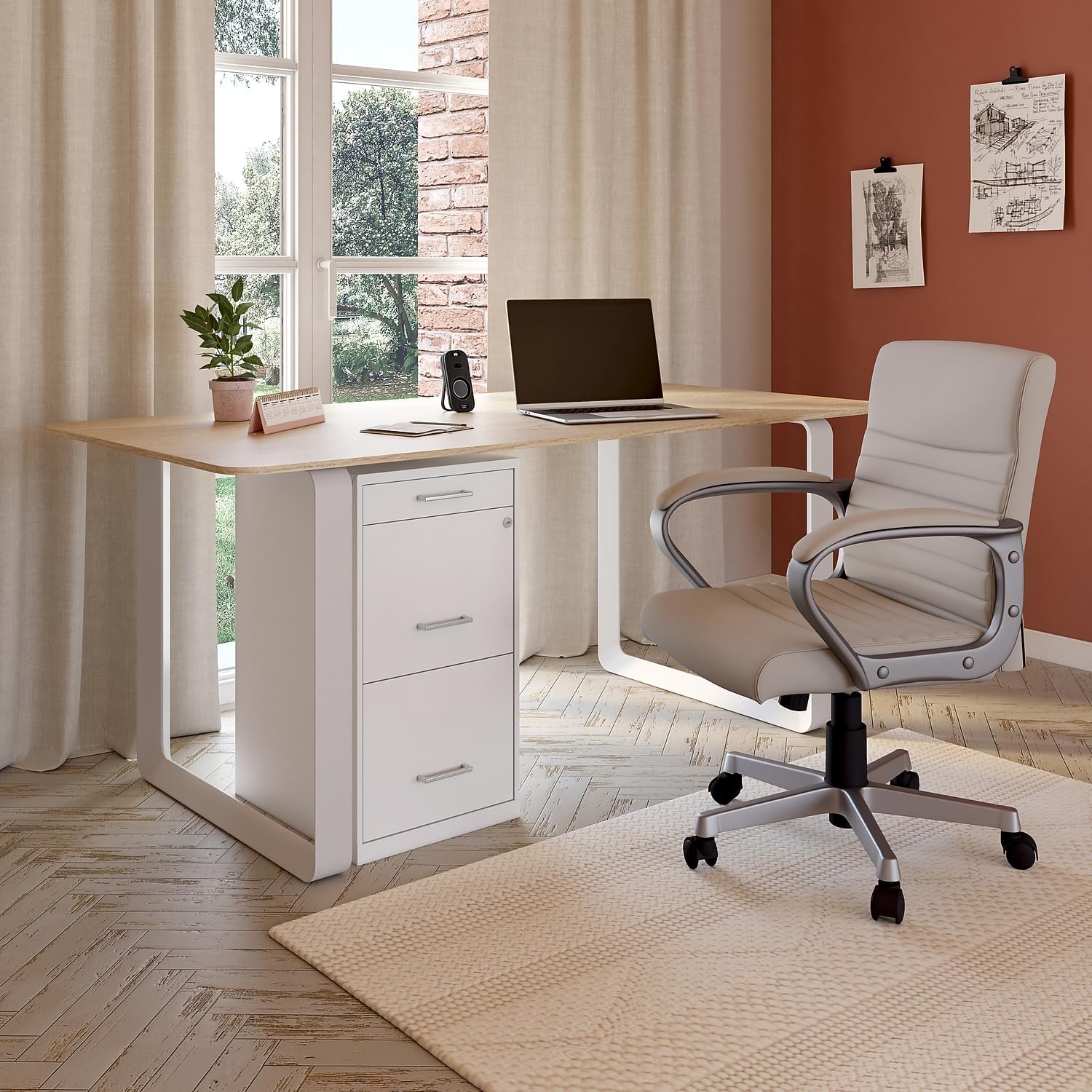 Staples 3-Drawer Vertical File Cabinet, Letter Size Documents, Lockable & Mobile, 18.9" D x 14.3" W x 26.9" H, White