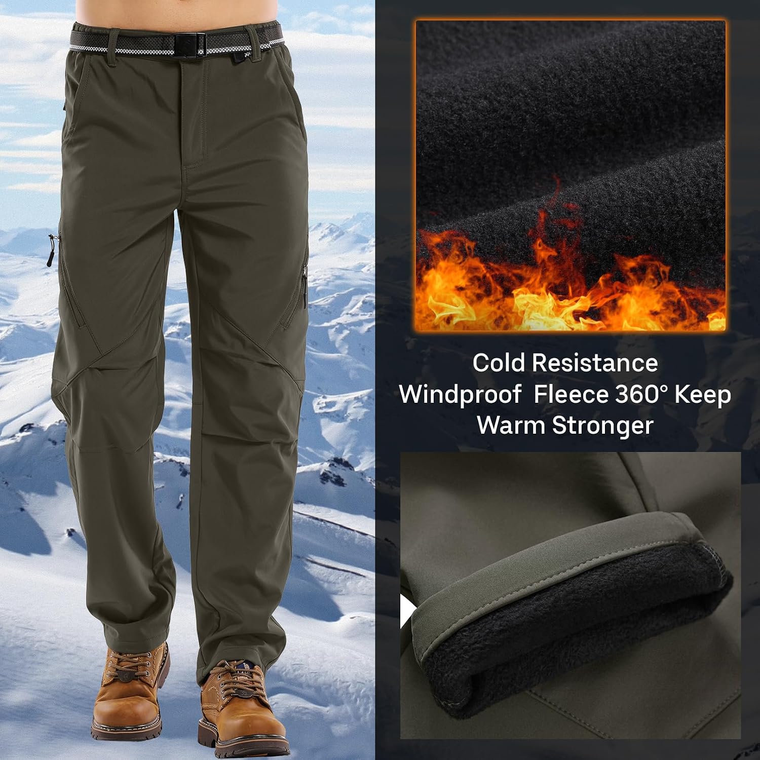 Men's Waterproof Pants Fleece Lined Insulated Winter Hiking Ski Snow Pants
