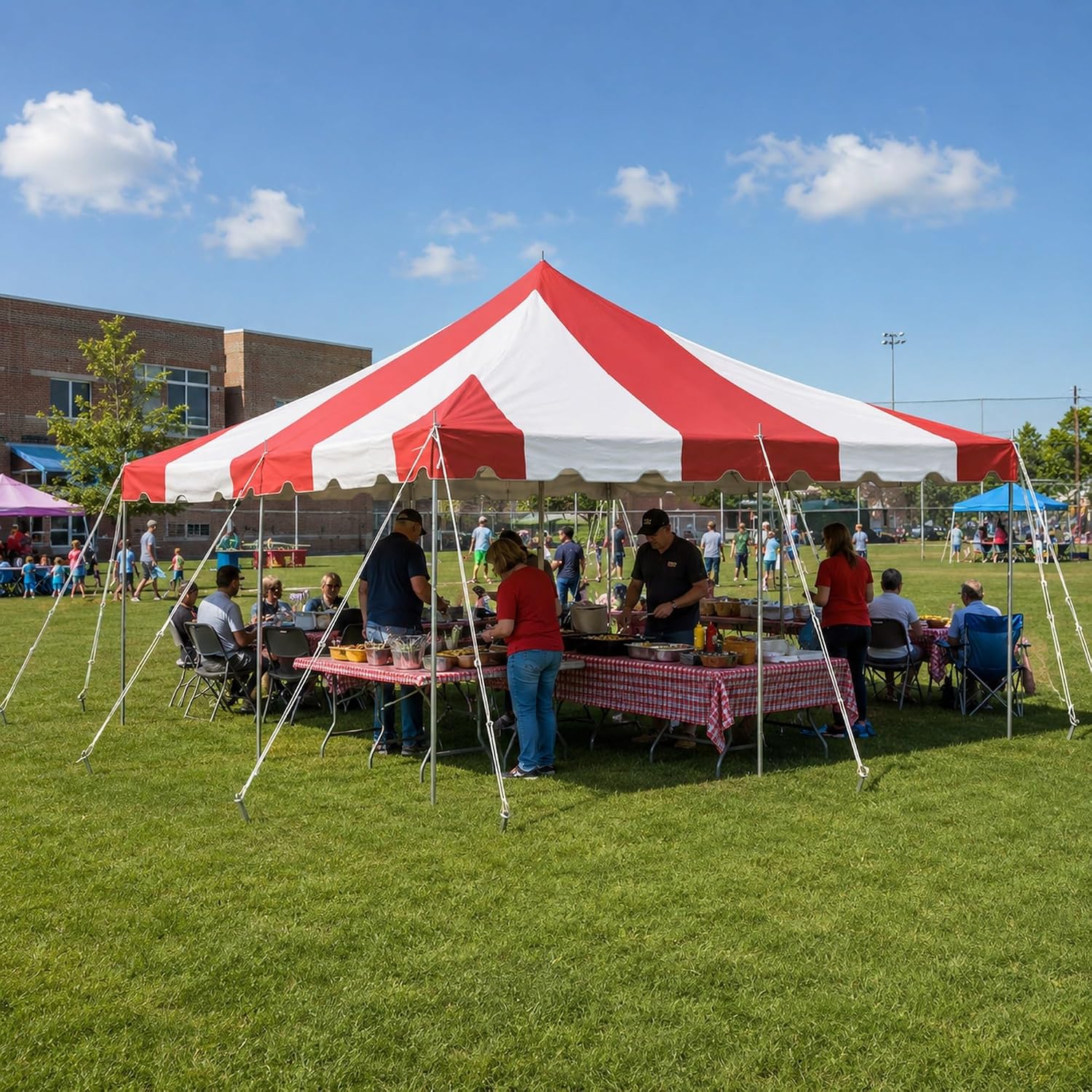 20’ x 20’ Weekender Canopy Pole Tent, Indoor and Outdoor Heavy Duty Easy Up, 80 Person Capacity Tent for Parties, Weddings, and Events, Commercial and Residential Use, PVC White Top | Easy Up Weekender Canopy Tent With 80 Person Capacity - Outdoor Canopi…