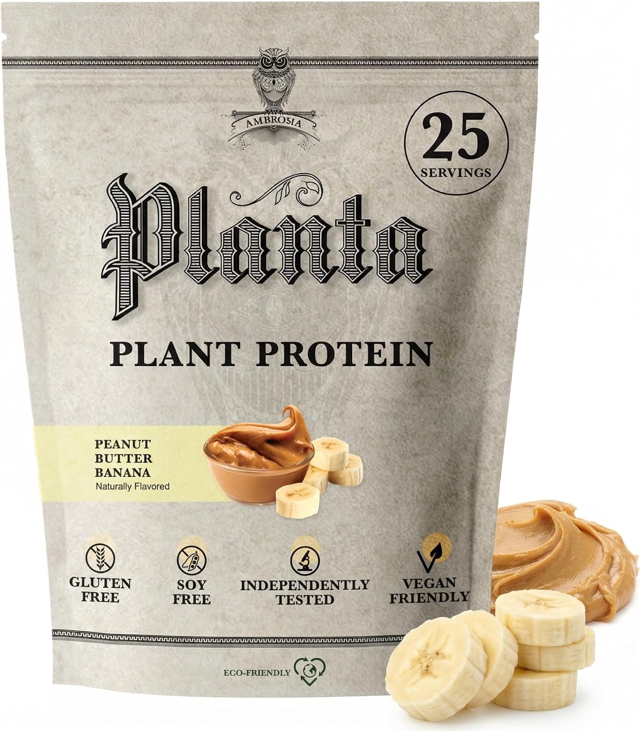 Ambrosia Plant Based Protein Powder 20g | Clean Vegan Pea Protein Powder | Gluten & Dairy Free, Keto Friendly, No Added Sugar | 25 Servings | Banana Maple