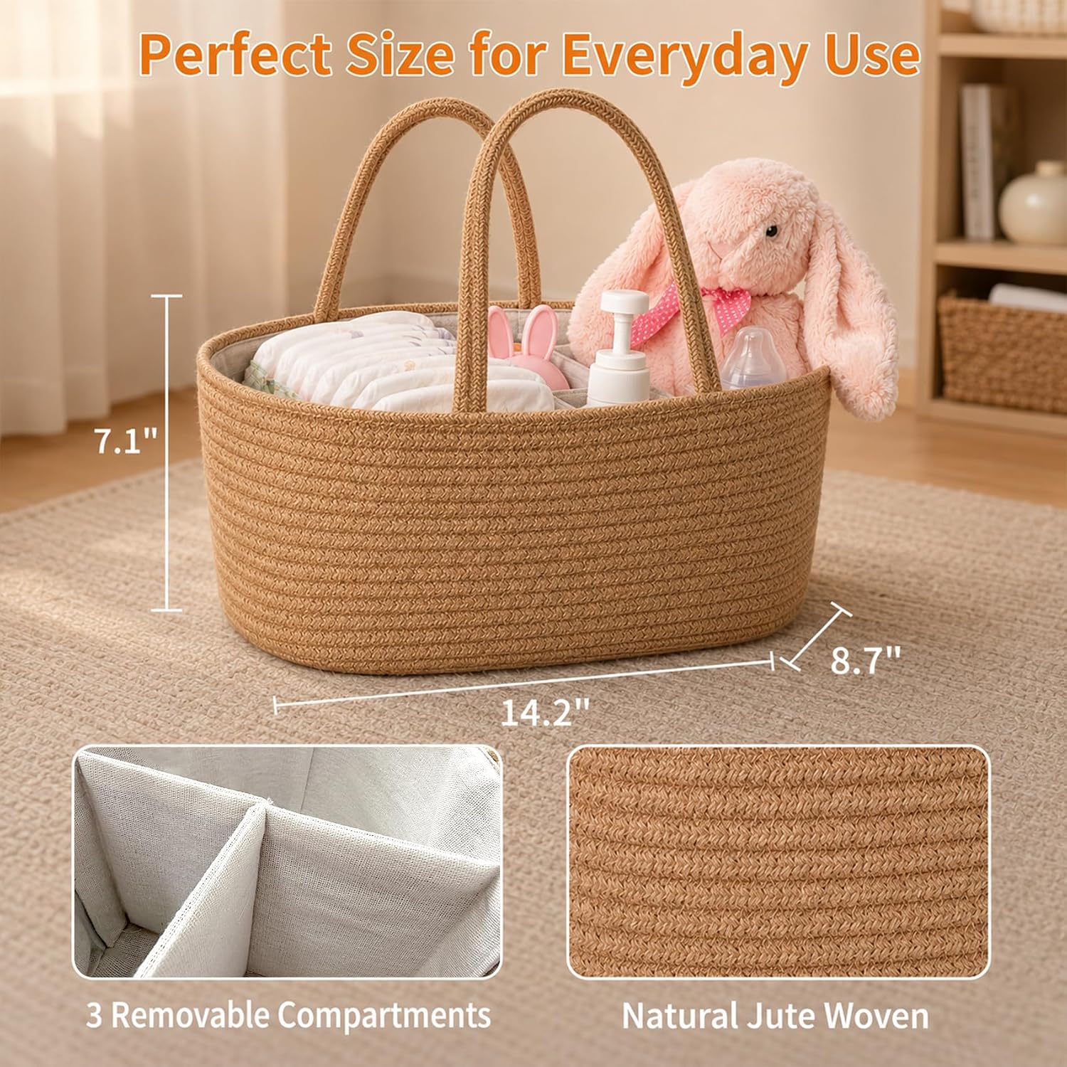 ABenkle Diaper Caddy Organizer - Cotton Rope Nursery Storage Basket for Baby Essentials, Boys & Girls Shower Gift, Changing Table Organizer