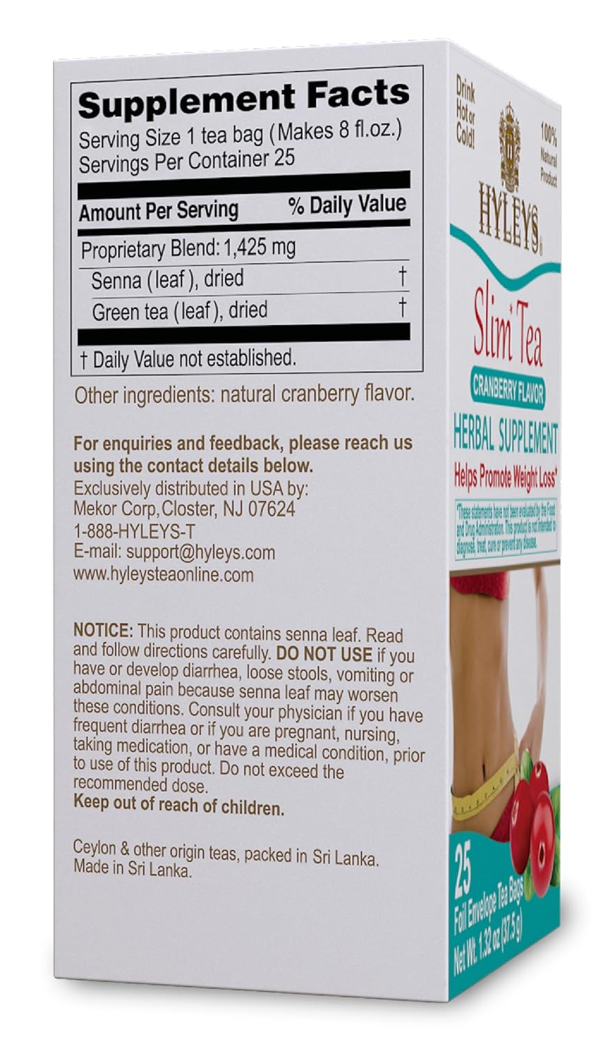 HYLEYS Slim Tea Goji Berry, Weight Loss Detox, Slimming Diet Tea, 25 Bags | Green Tea, Senna Detox & Cleanse, 3 Natural Ingredients, No Added Sugar, 1-Step Bedtime Routine, Supports Digestion
