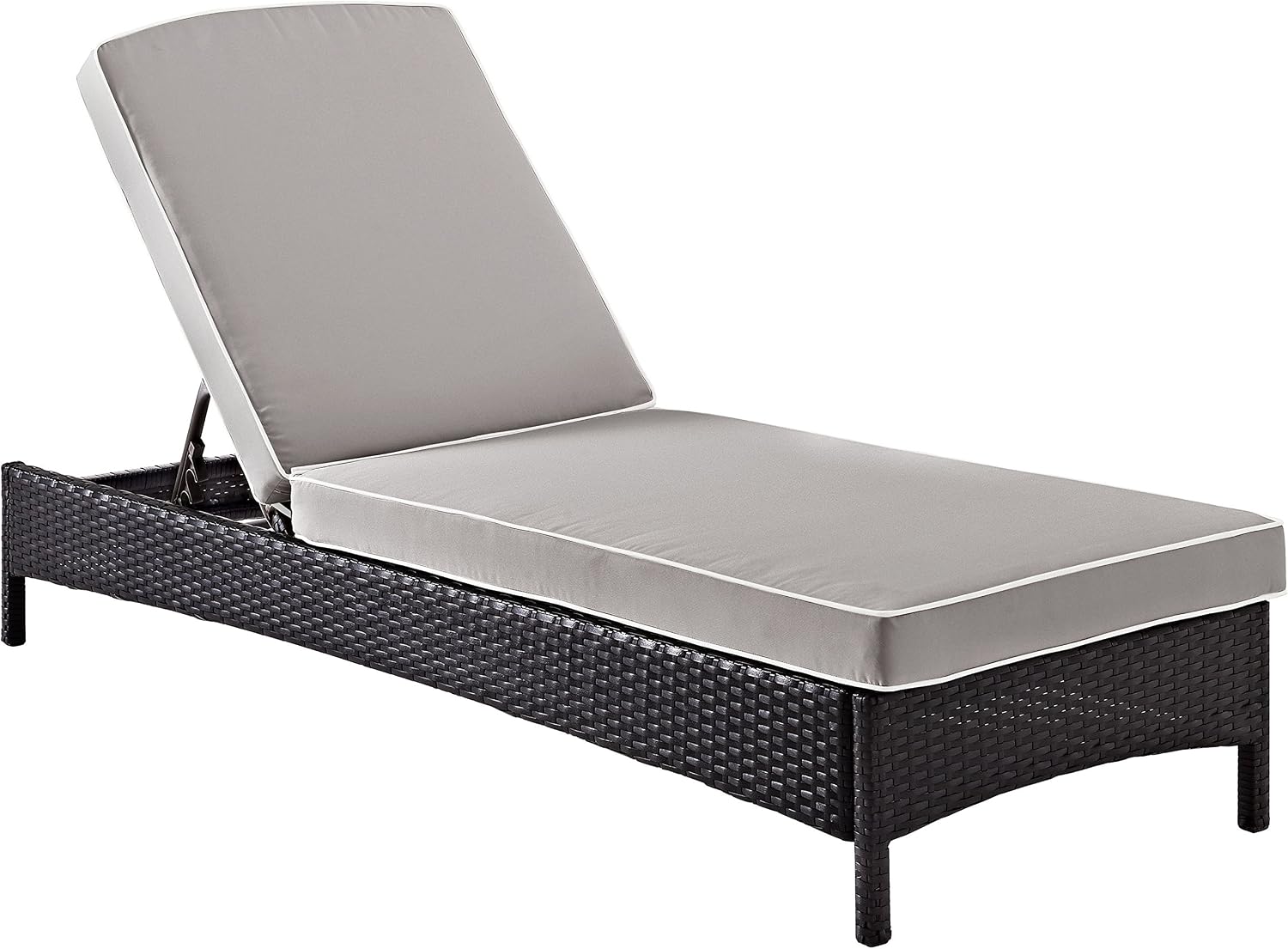 Crosley Furniture Palm Harbor Reclining Wicker Outdoor Chaise Lounge Chair for Patio, Deck, Poolside, Brown with Sand Cushions