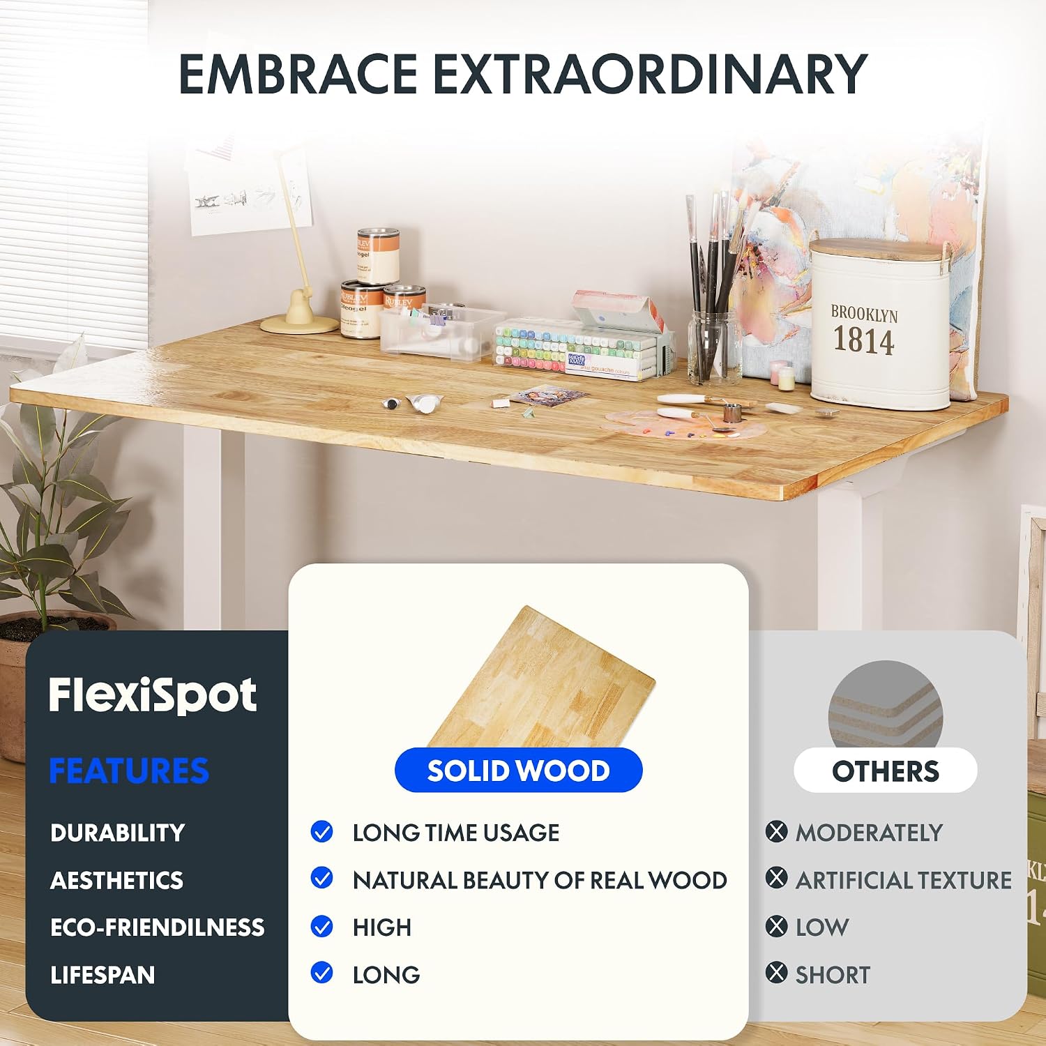 FLEXISPOT Acacia Solid Wood 55"x28" Butcher Block Desktop, Walnut | Acacia Solid Wood, Thick Beveled Edge, For Standing Desk, Office Table, Workbench, DIY Furniture Projects