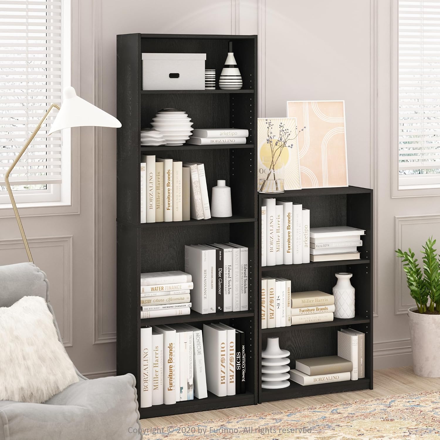 Furinno Jaya Book Shelf, 3-Tier Bookshelf, Bookcase with Adjustable Shelves, 9.5 x 24.5 x 40.3, for Organization and Storage, for Living Room, Bedroom, Home Office, White