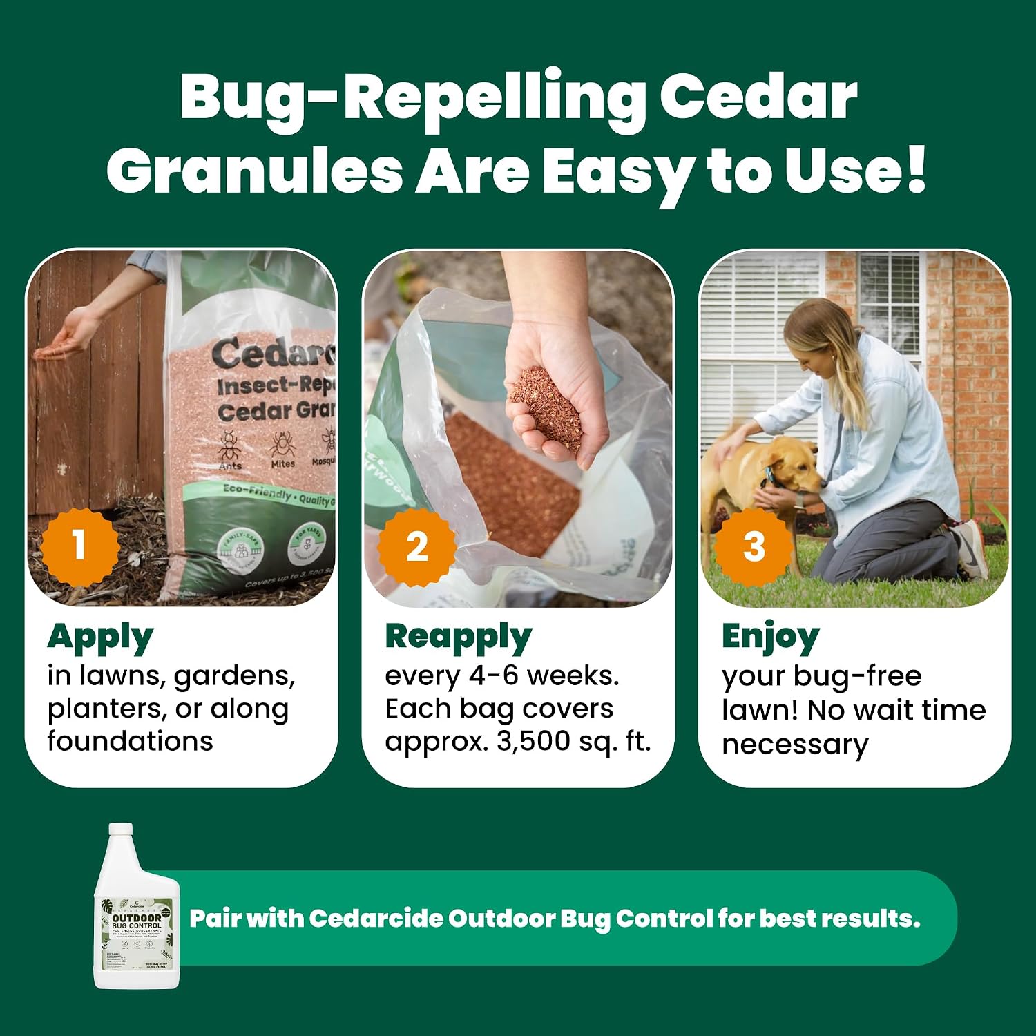 Cedarwood Lawn Patio Granules | Repels Mosquitoes, Ants, Spiders & Chiggers | Smells Great, Easy to Use | 1 Bag (8 Lbs)