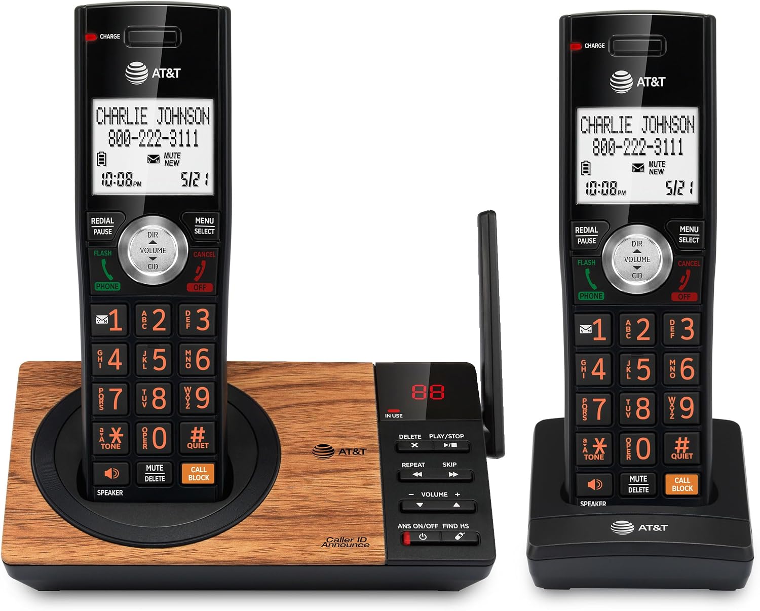 AT&T DECT 6.0 Expandable Cordless Phone with Answering System, Silver/Black with 3 Handsets