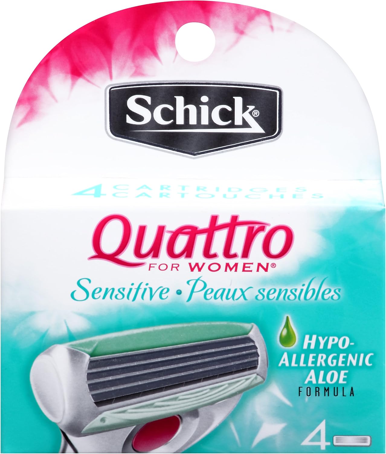 Schick Quattro for Women Razor Blade Refills for Sensitive Skin with Hypo-Allergenic Aloe, 4 Count